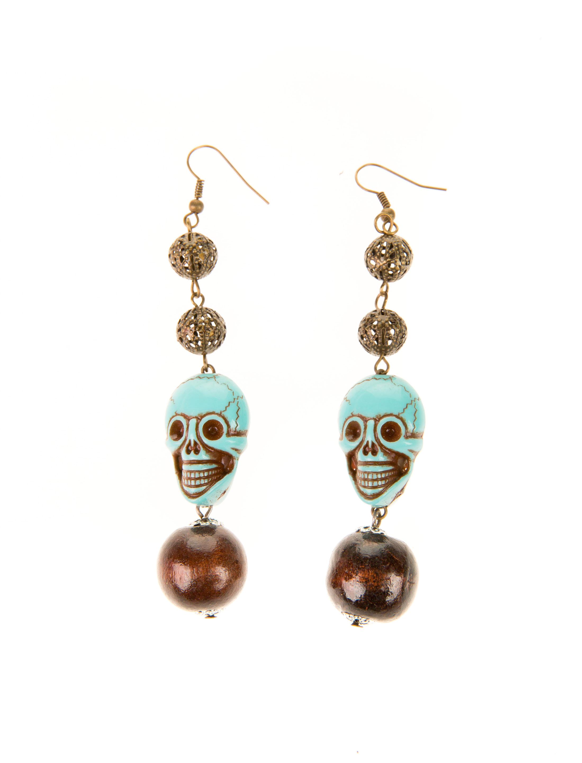 Kostümzubehör Ohrringe Totenkopf türkis