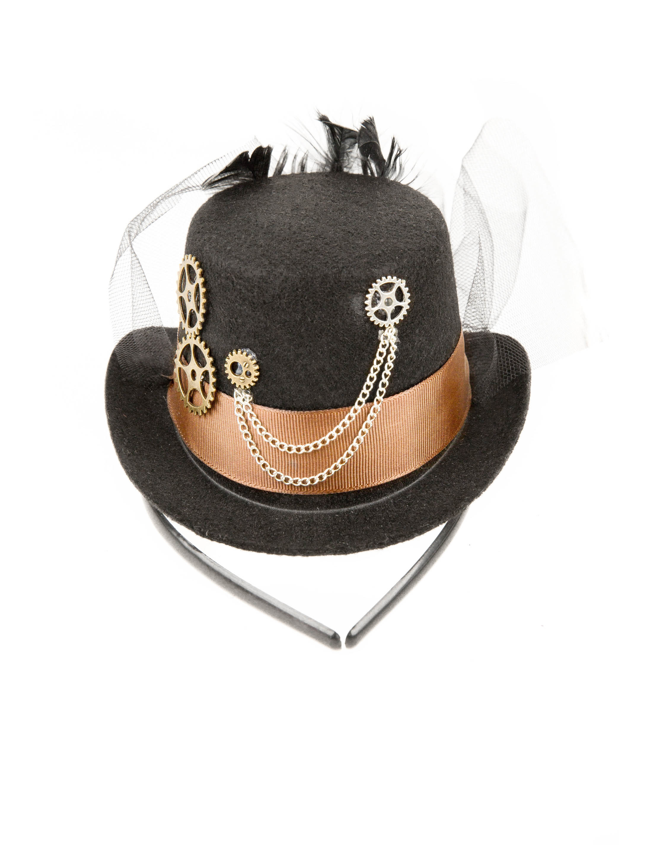 Kostümzubehör Haarreif Mini Hut Steampunk mit Tüll schwarz
