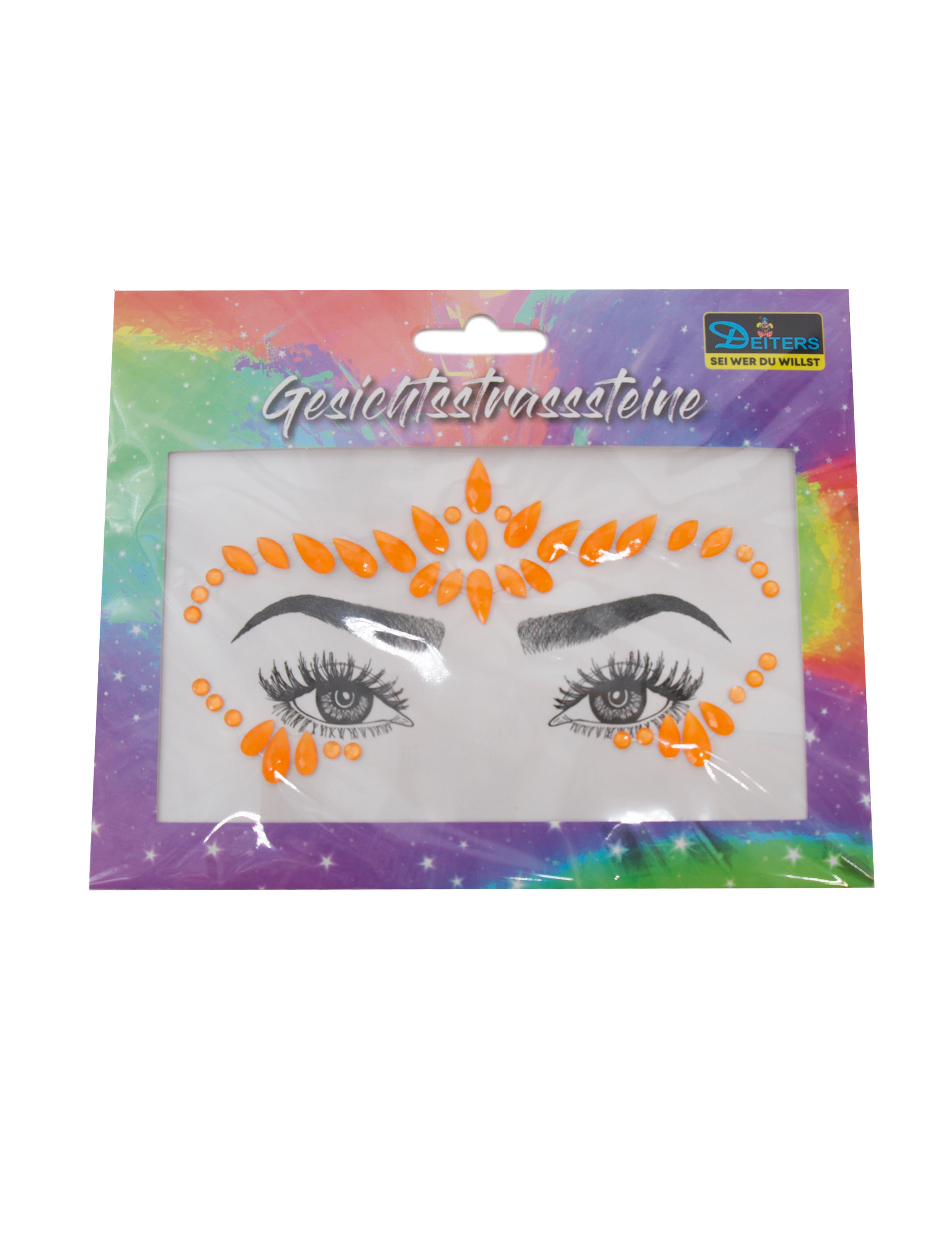 Gesichtsstrasssteine neonorange Schminke für Karneval & Fasching