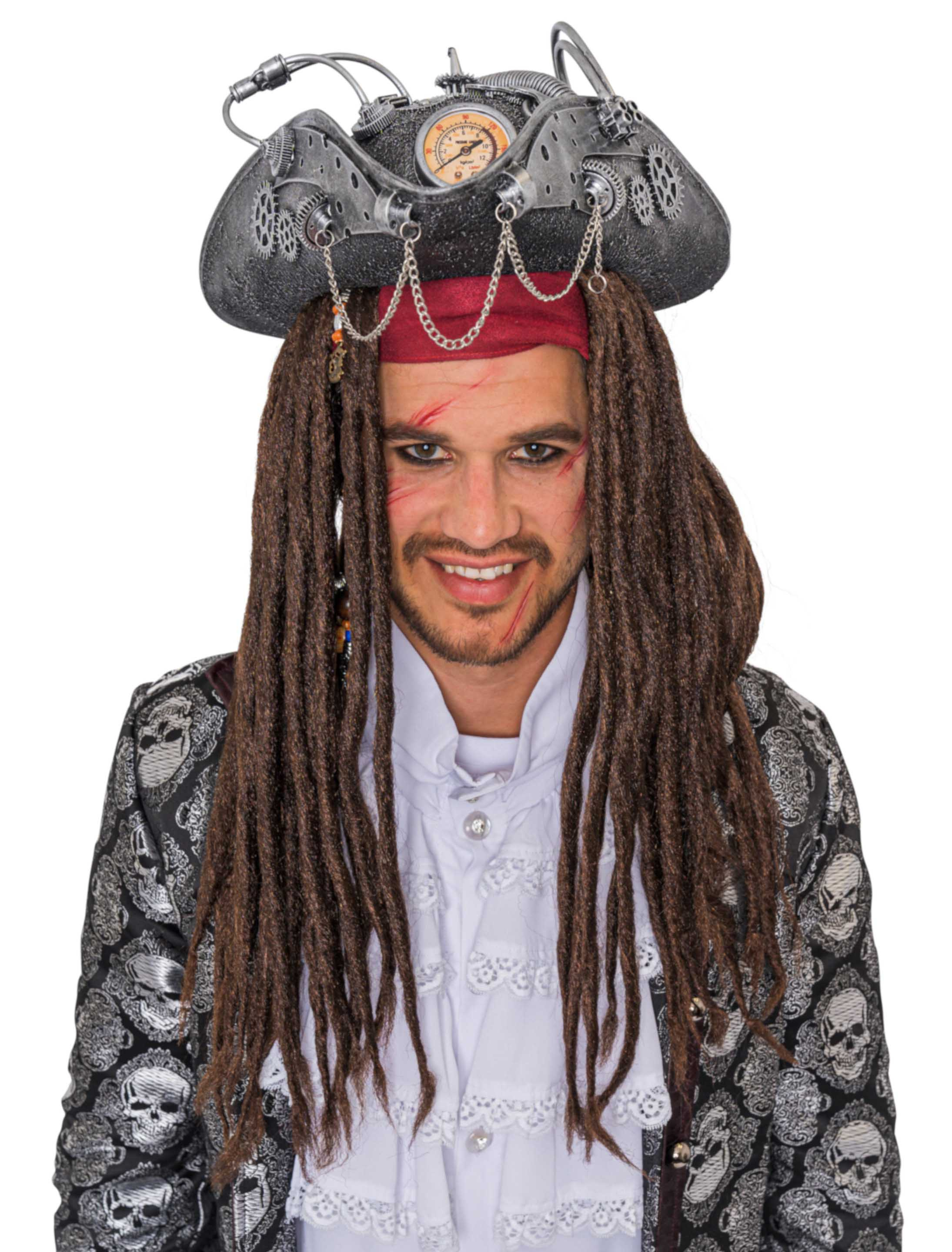 Kostümzubehör Dreispitz Steampunk deluxe silber one size