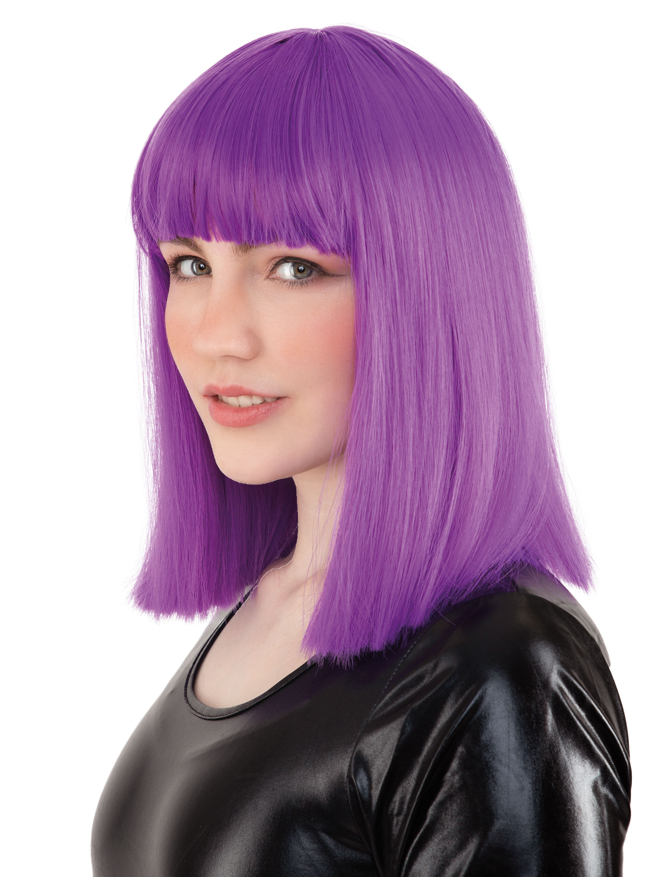 Kostümzubehör Perücke Langhaar glatt mit Pony lila