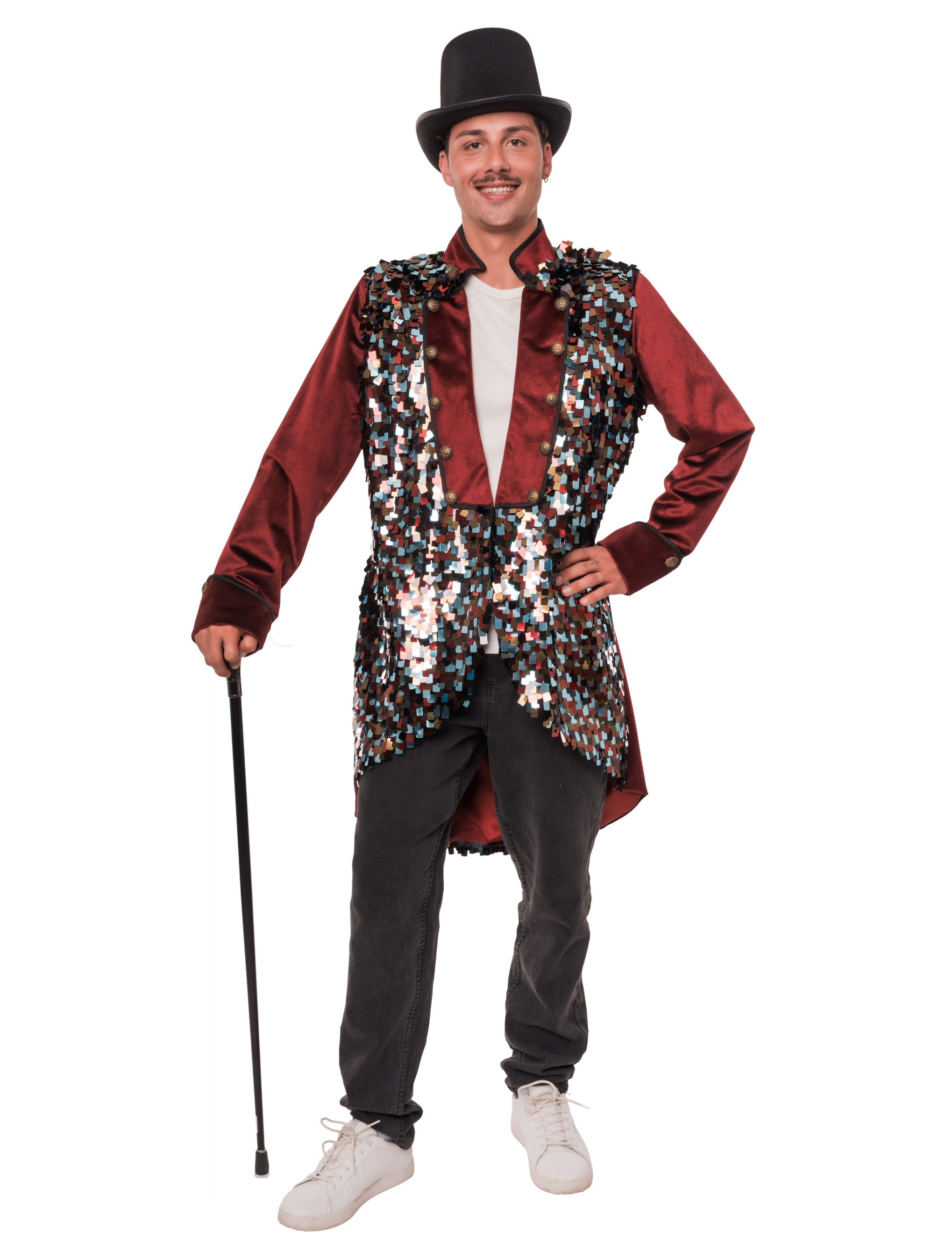 Mantel mit Pailletten Damen rot L/XL