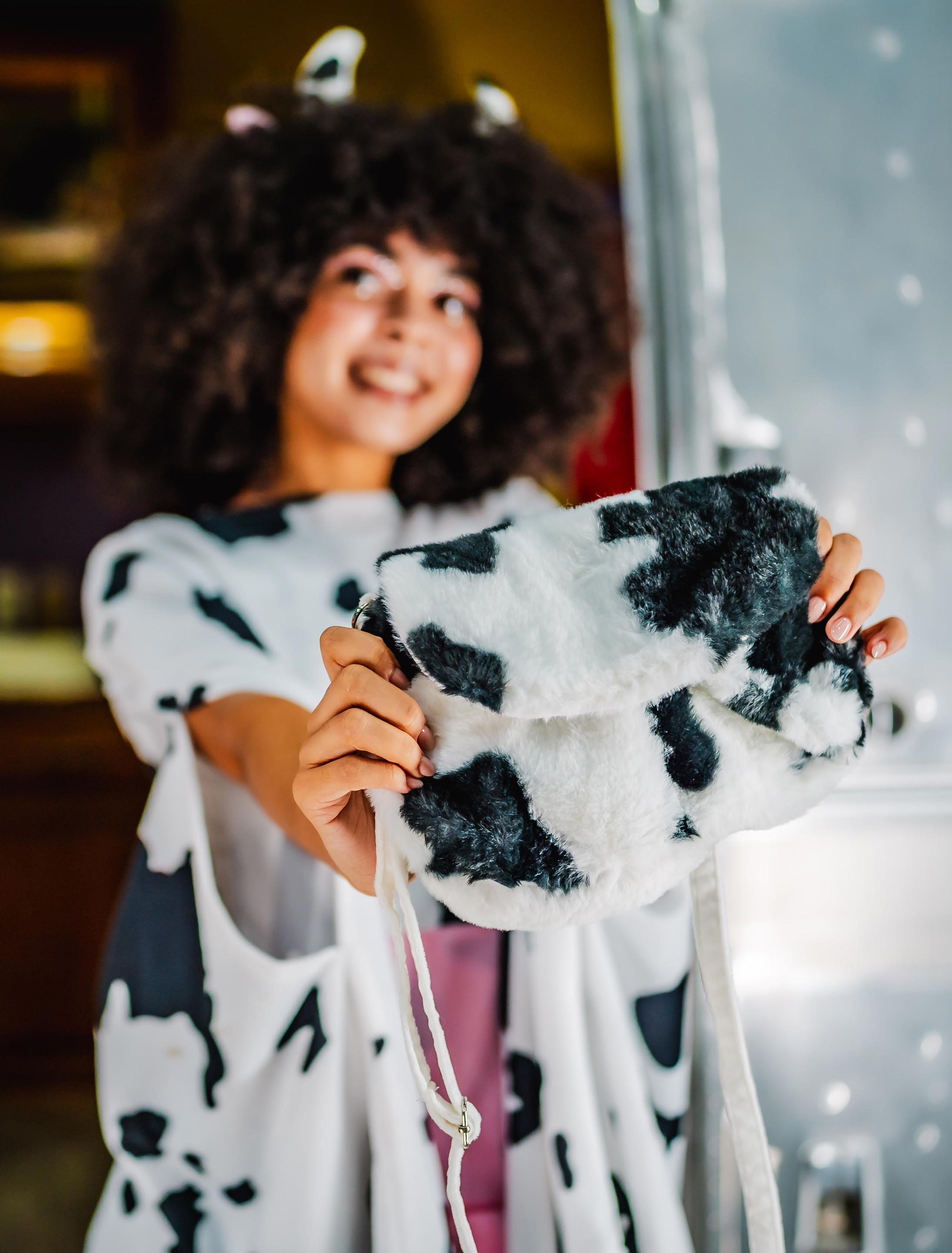 Kostümzubehör Tasche Kuh Plüsch Farbe: schwarz/weiß