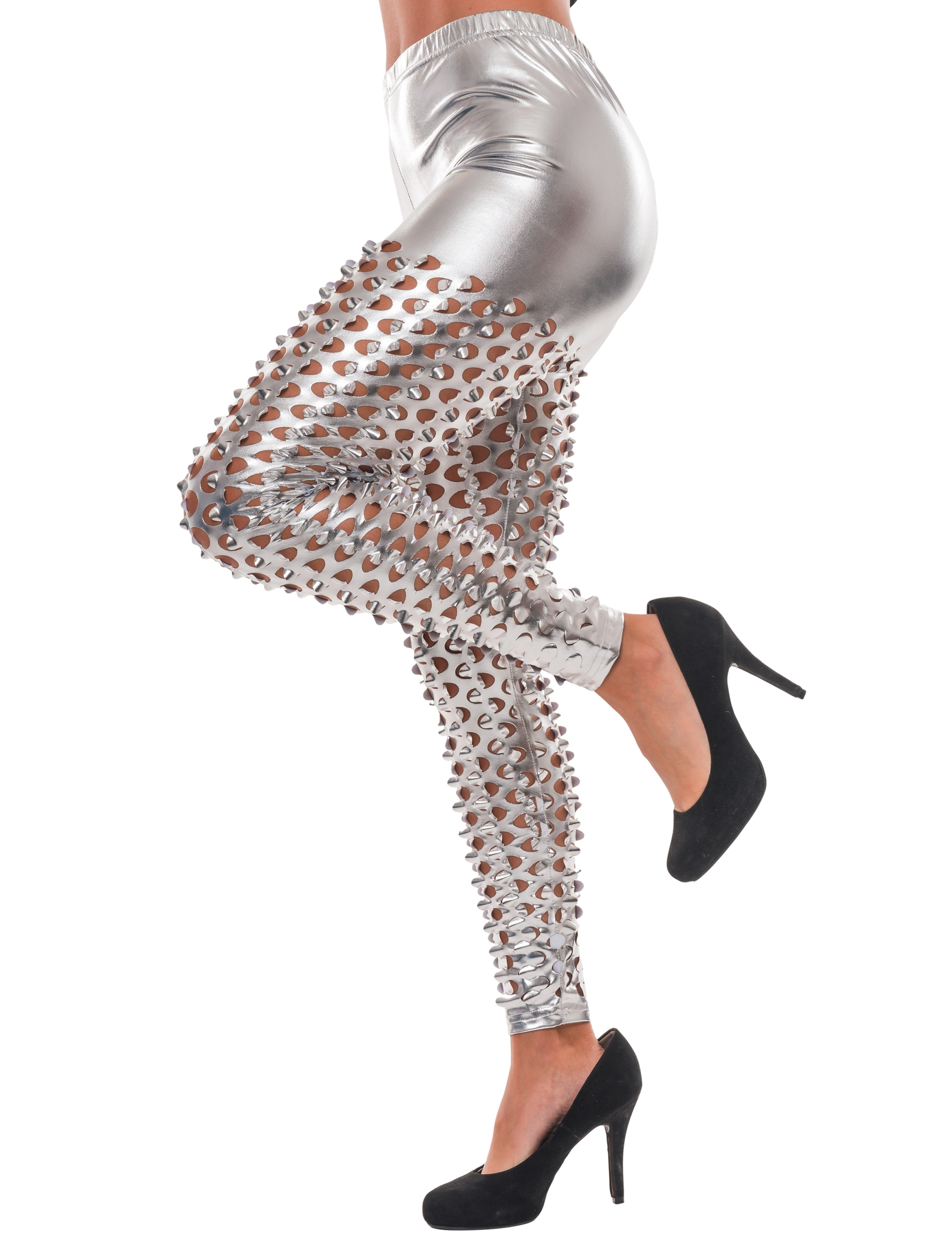 Leggings mit Lochmuster Damen silber L/XL