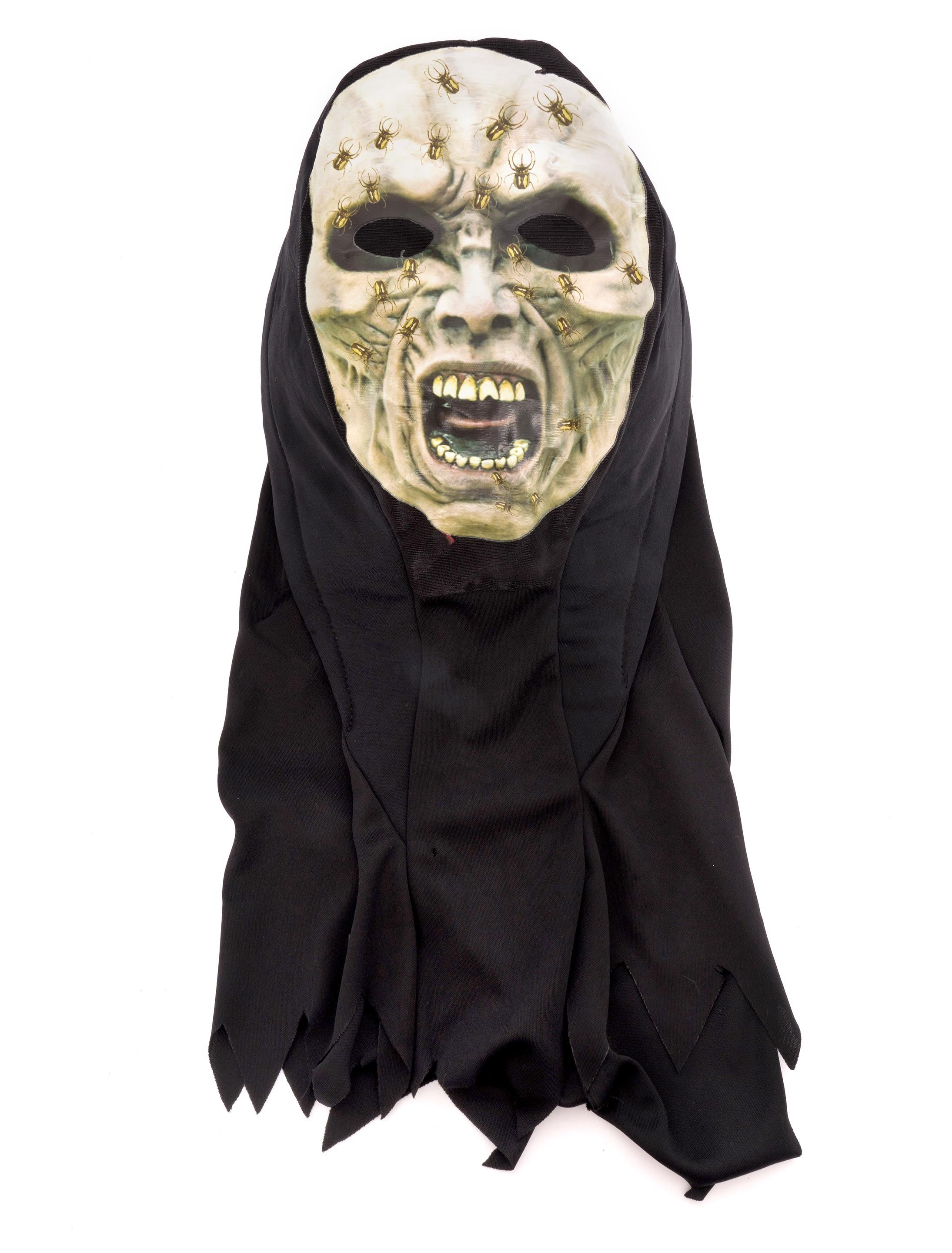 Kostümzubehör Mütze mit Maske gruseliges Gesicht schwarz