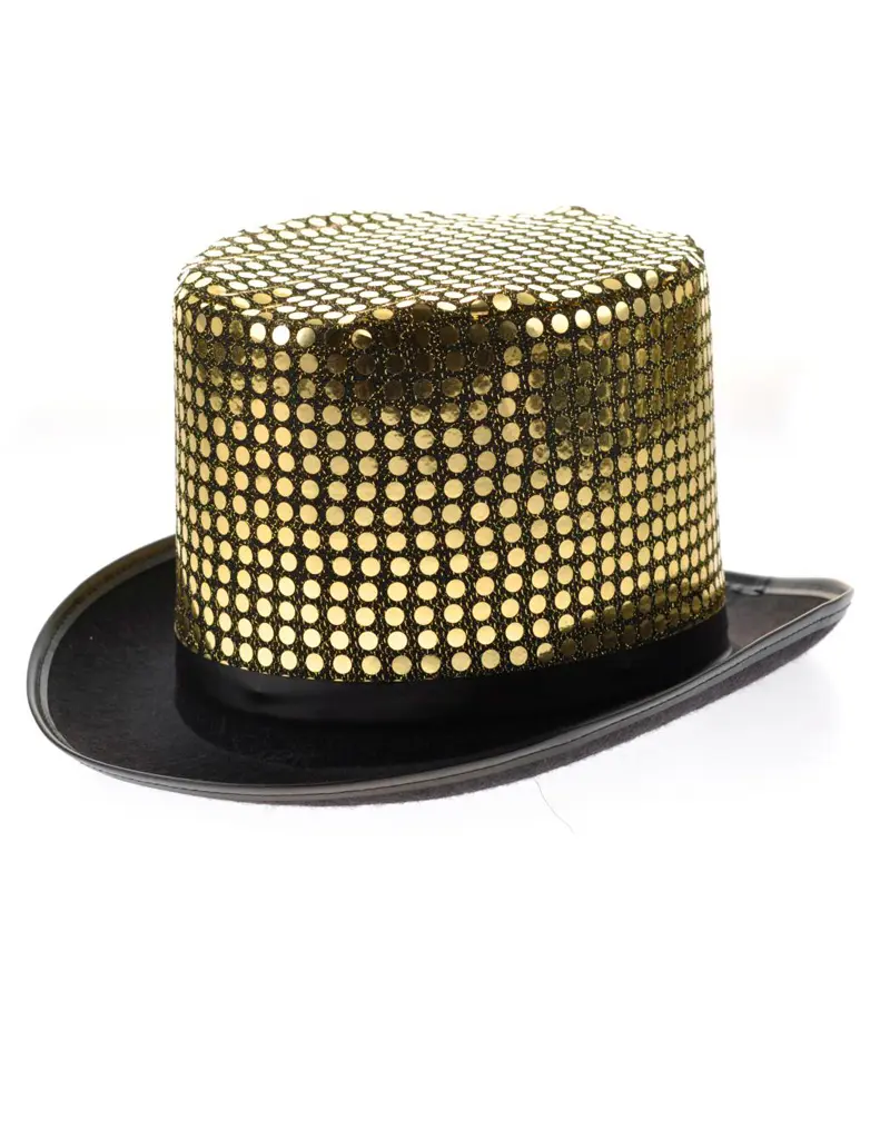 Kostümzubehör Zylinder Pailletten gold 58