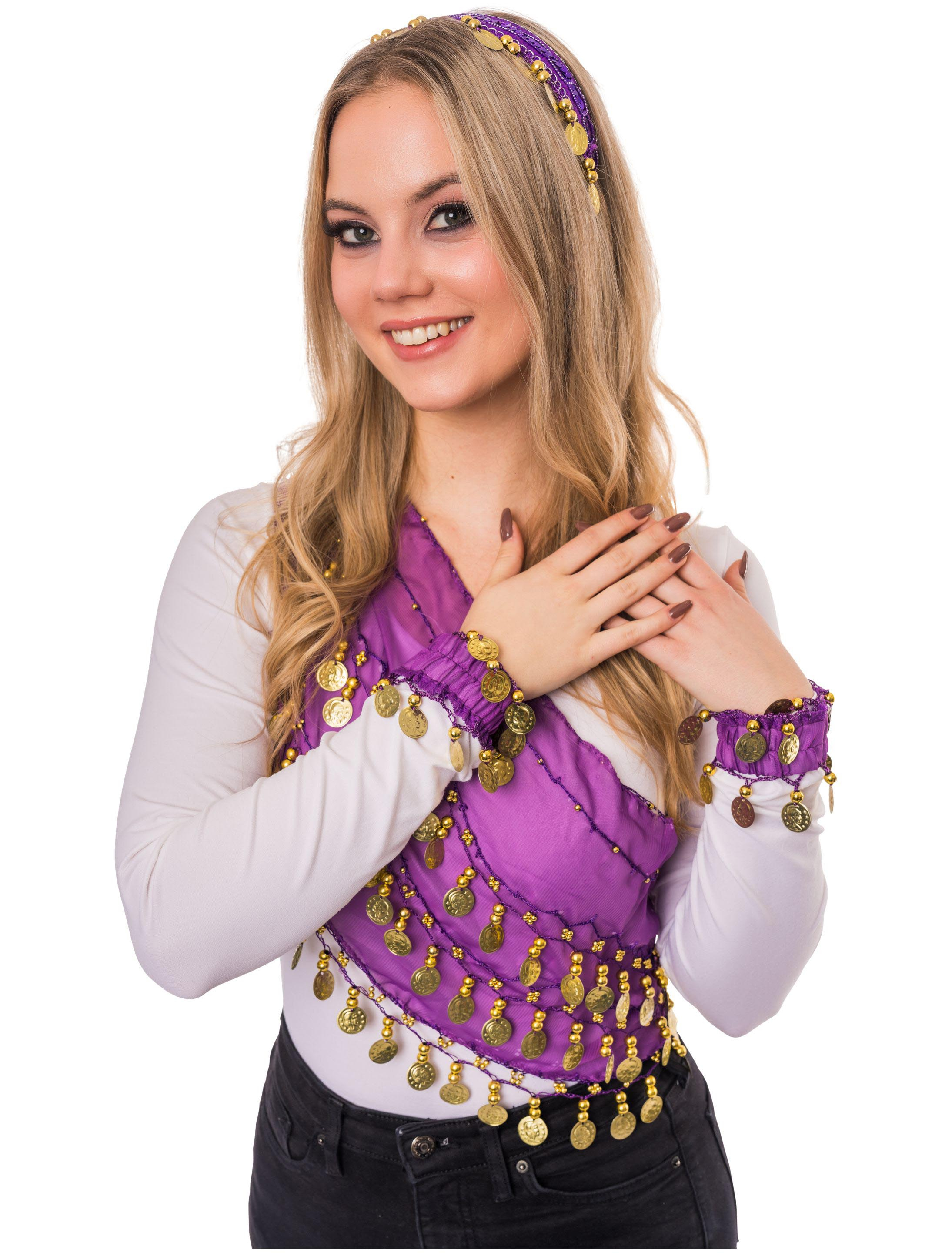 Kostümzubehör Set Wahrsagerin lila mit Münzen