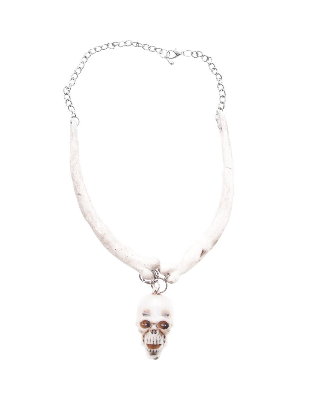 Kostümzubehör Halskette Totenkopf und Knochen Farbe: weiß