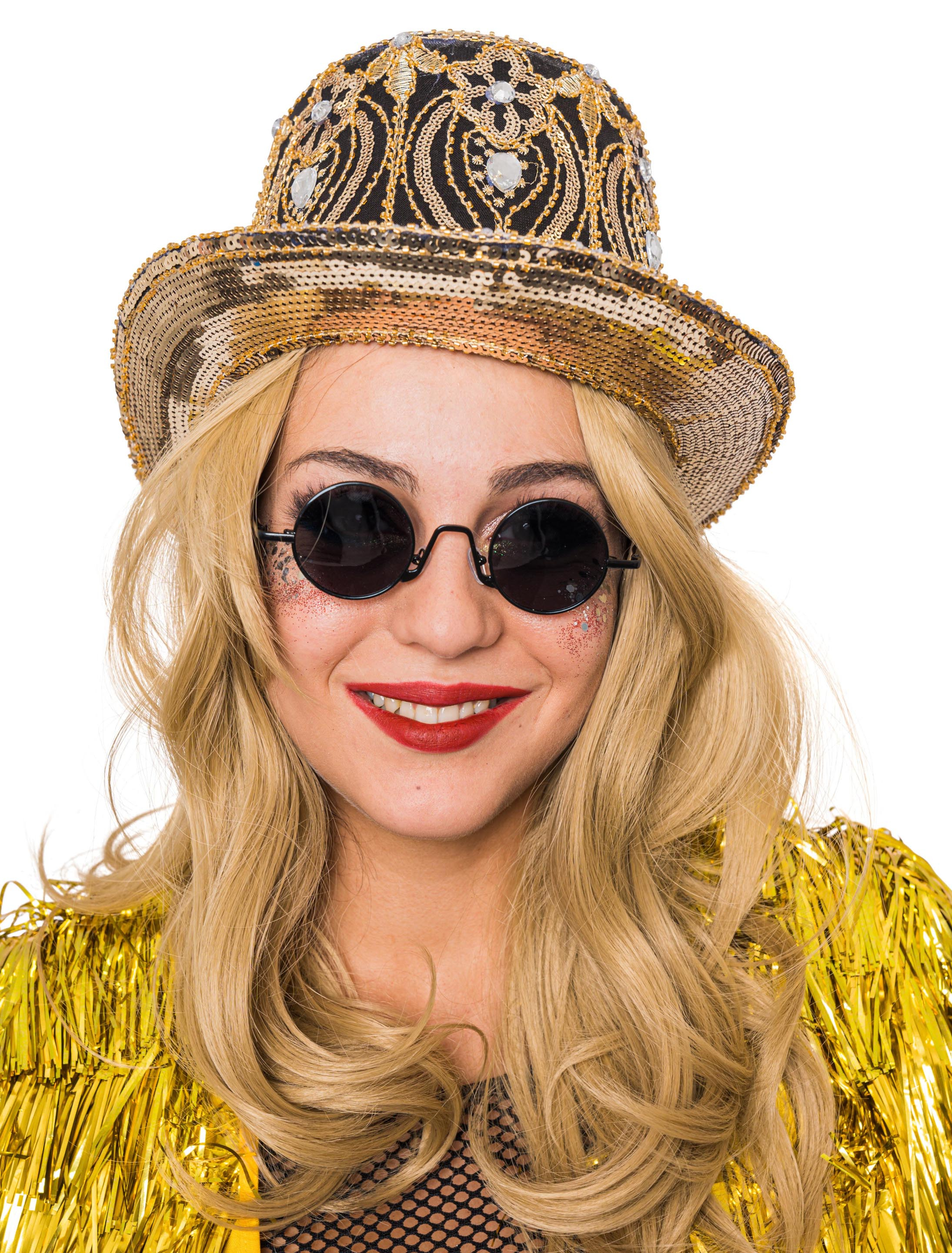 Kostümzubehör Zylinder Pailletten gold deluxe