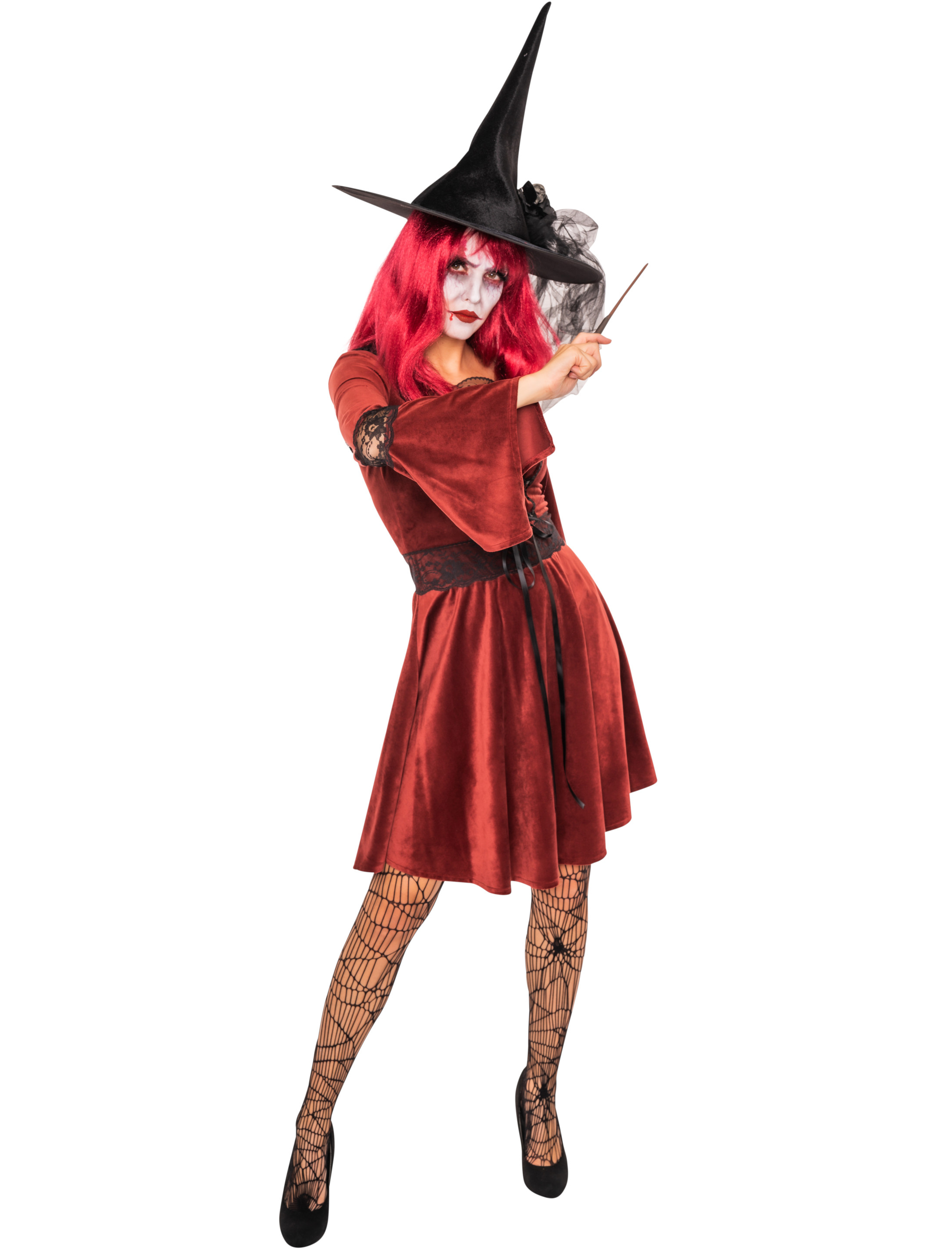 Kleid mit Spitze Damen rot 3XL