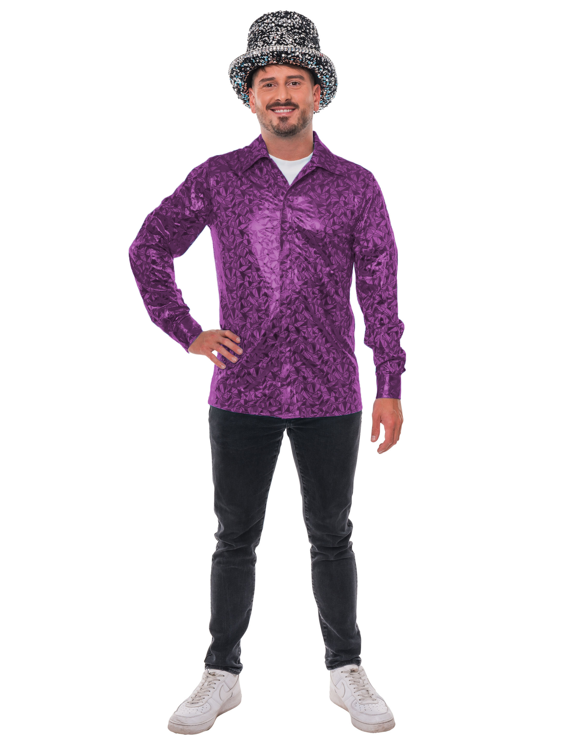 Hemd Disco Metallic Herren lila L/XL