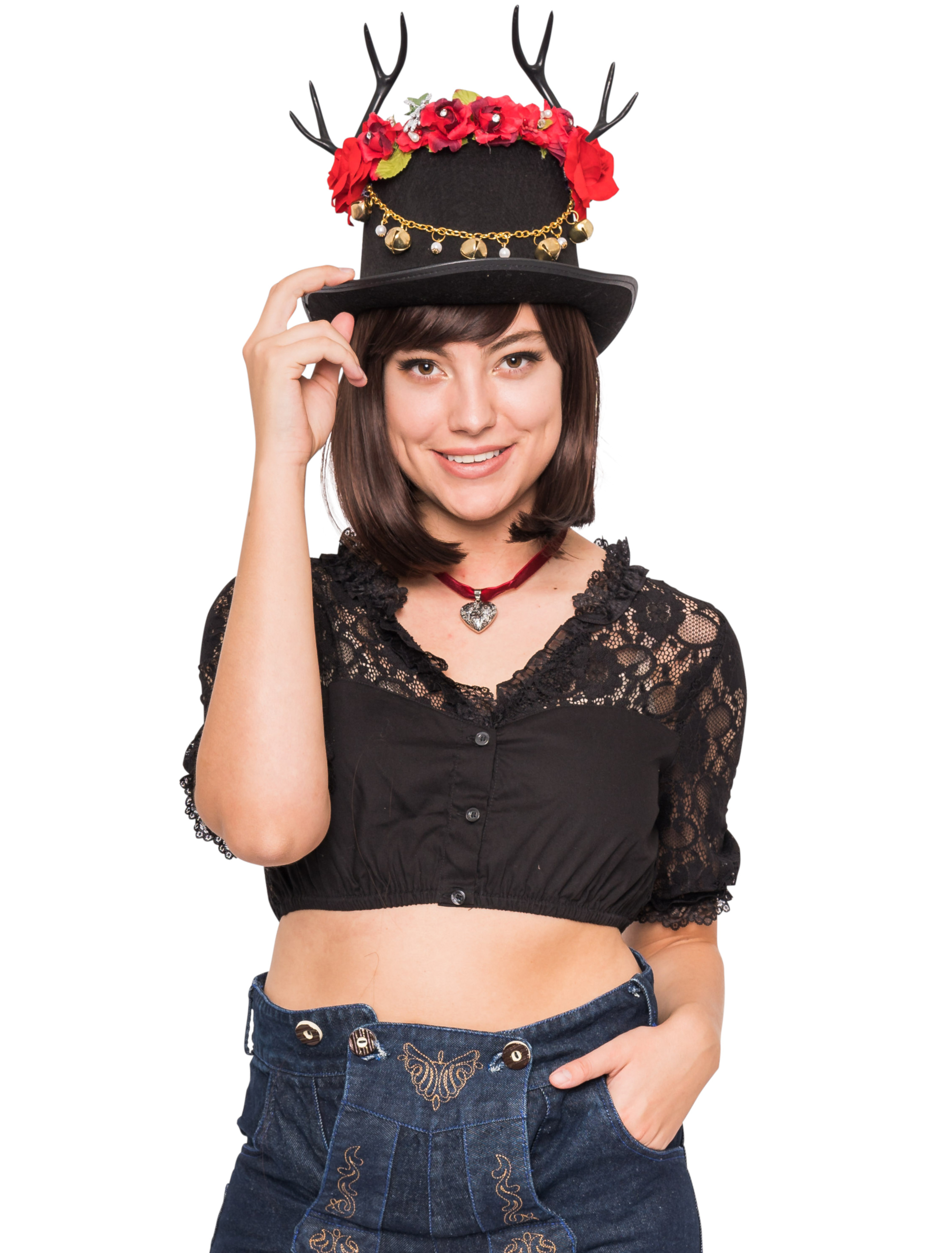 Dirndlbluse Karin mit langen Ärmeln Damen schwarz 38