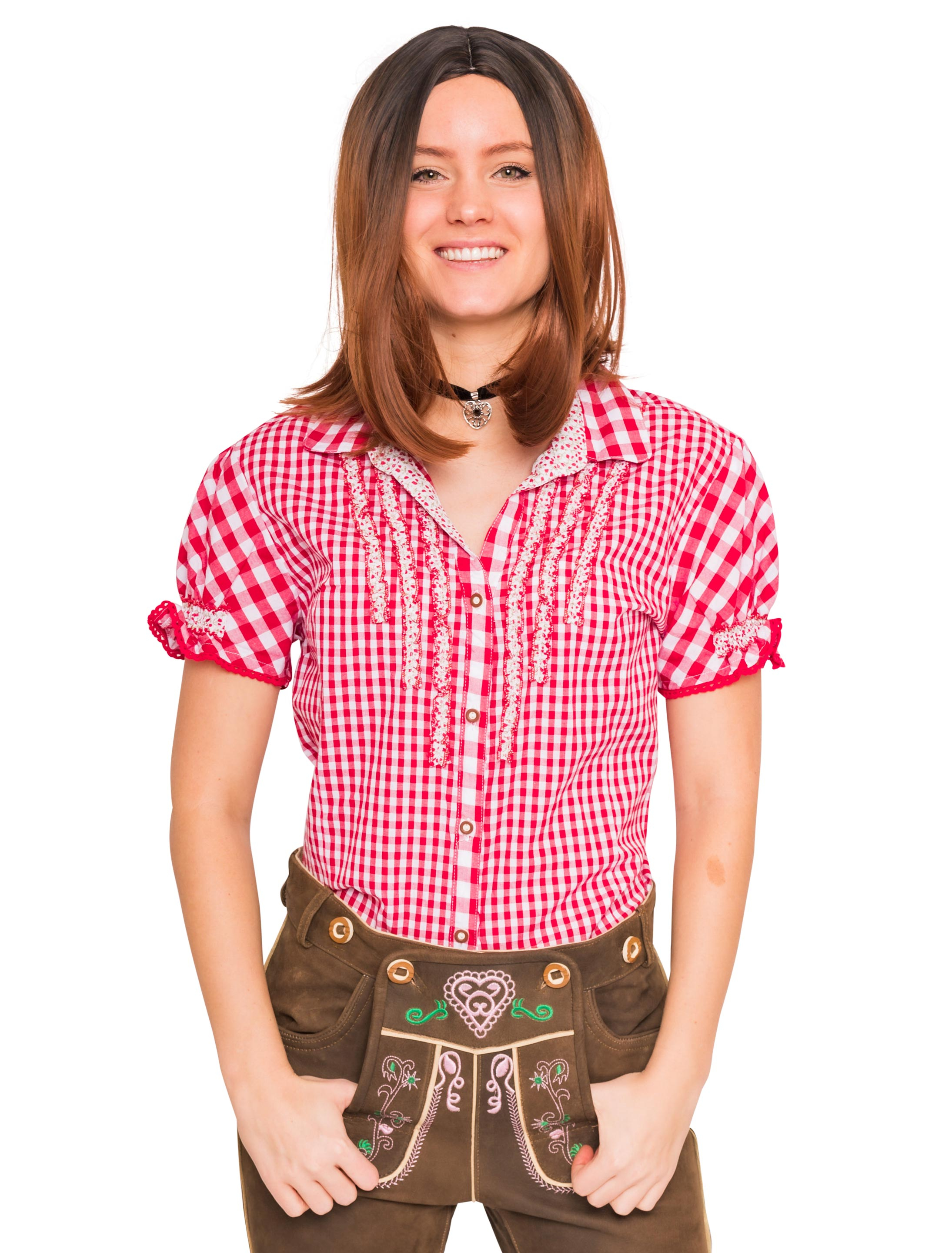 Trachtenbluse Irmgard kariert Damen rot/weiß 50