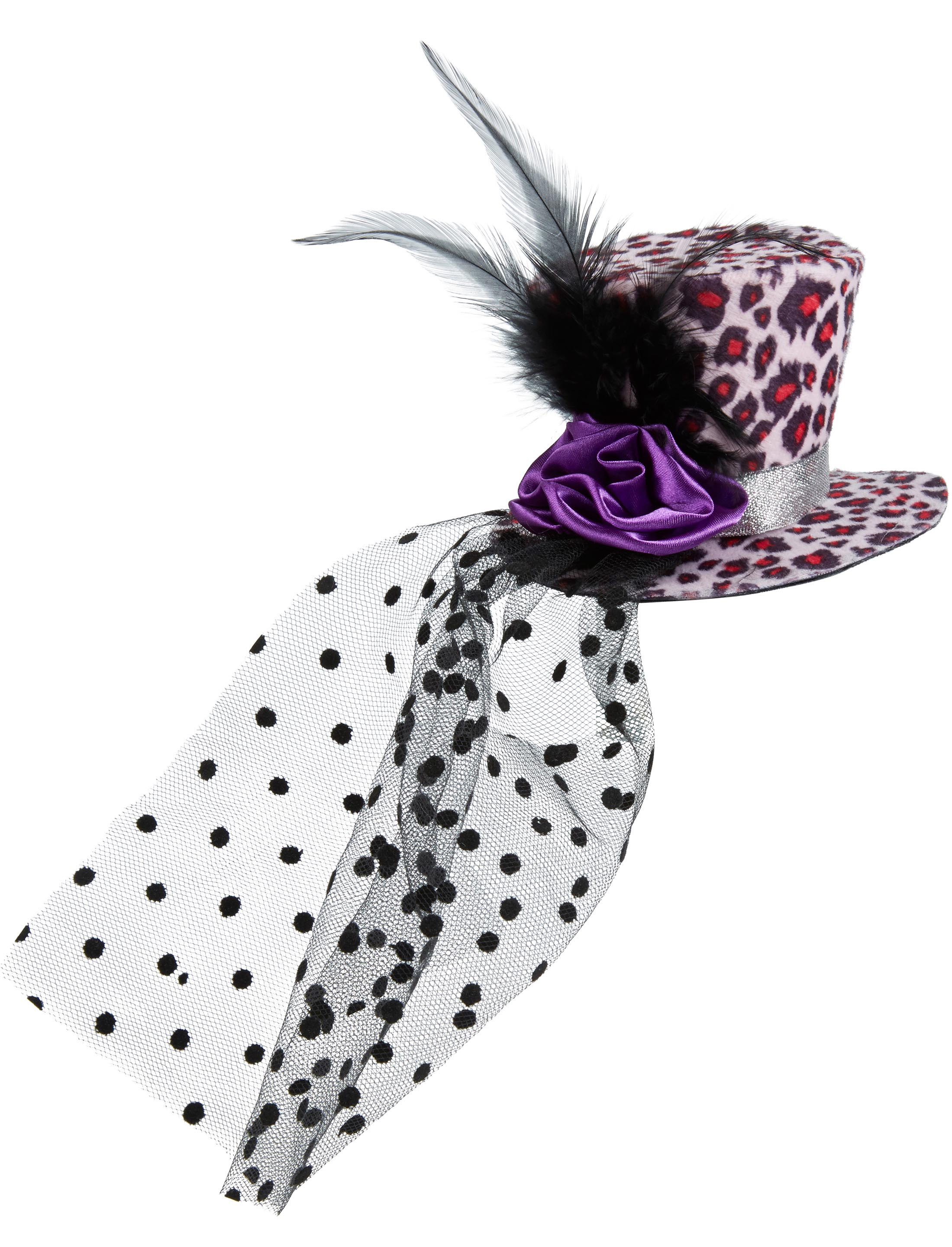 Kostümzubehör Mini Zylinder Leopard mit Spitze pink/braun