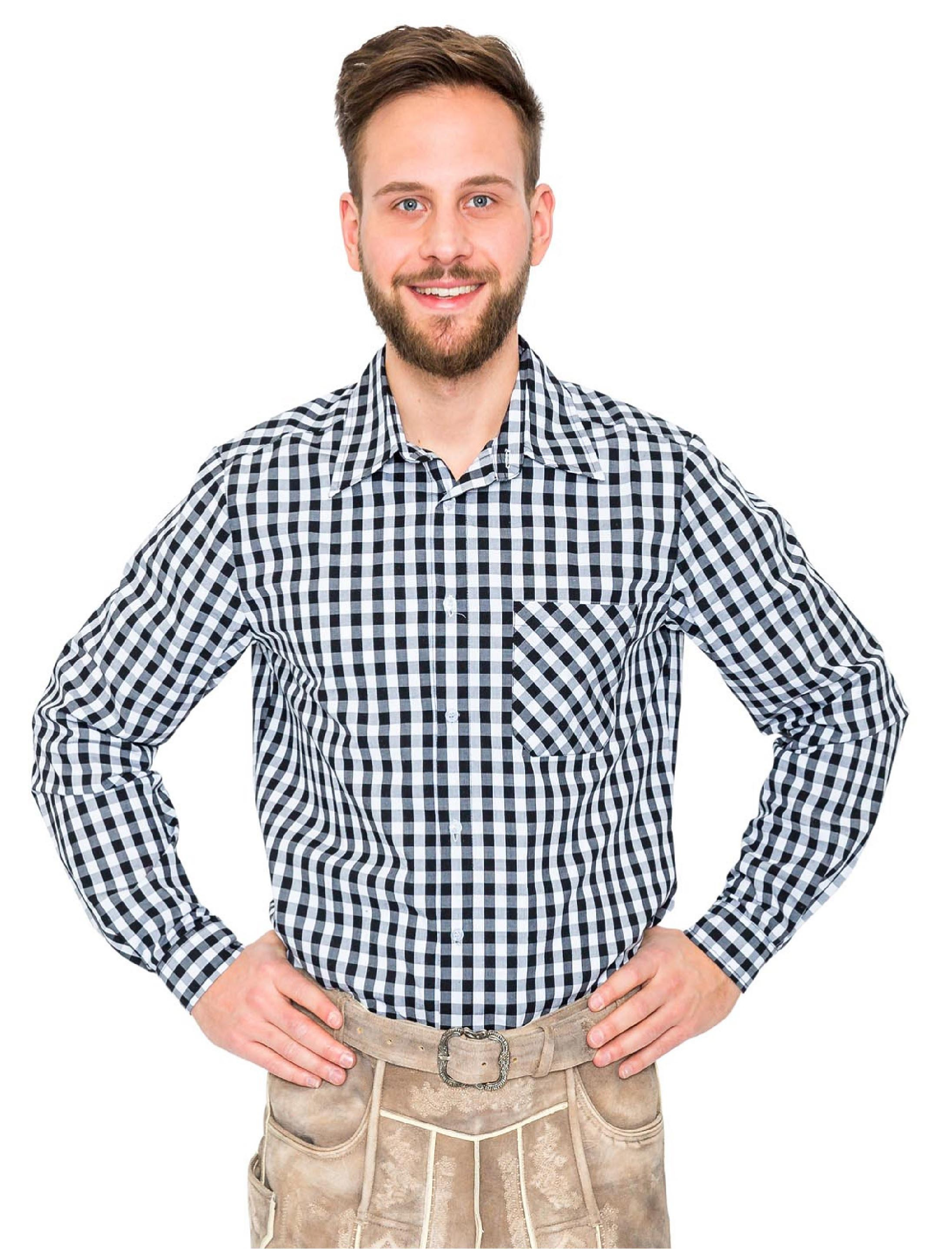 Tirolerhemd kariert Herren schwarz/weiß 3XL