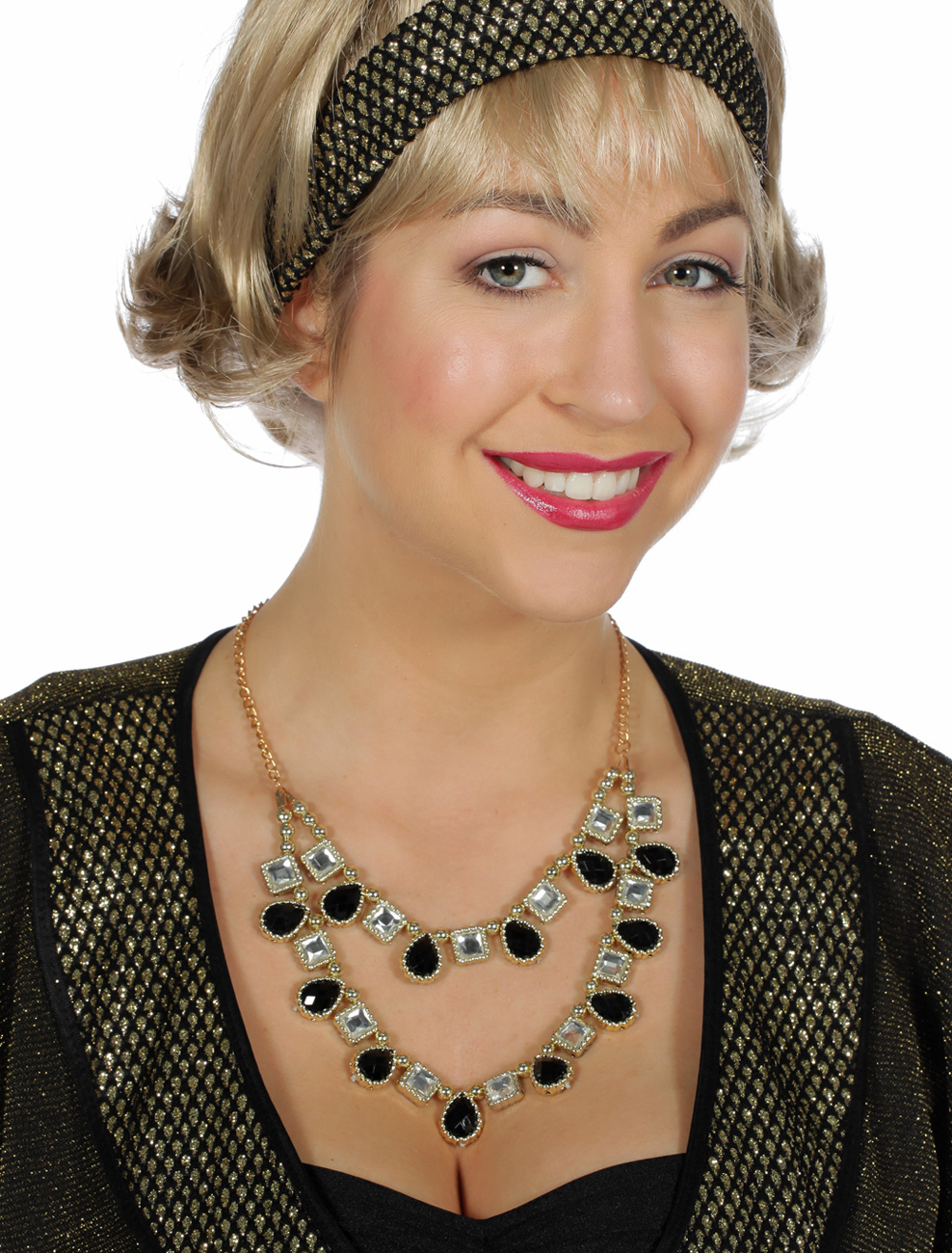 Kostümzubehör Halskette mit Steinen schwarz/silber