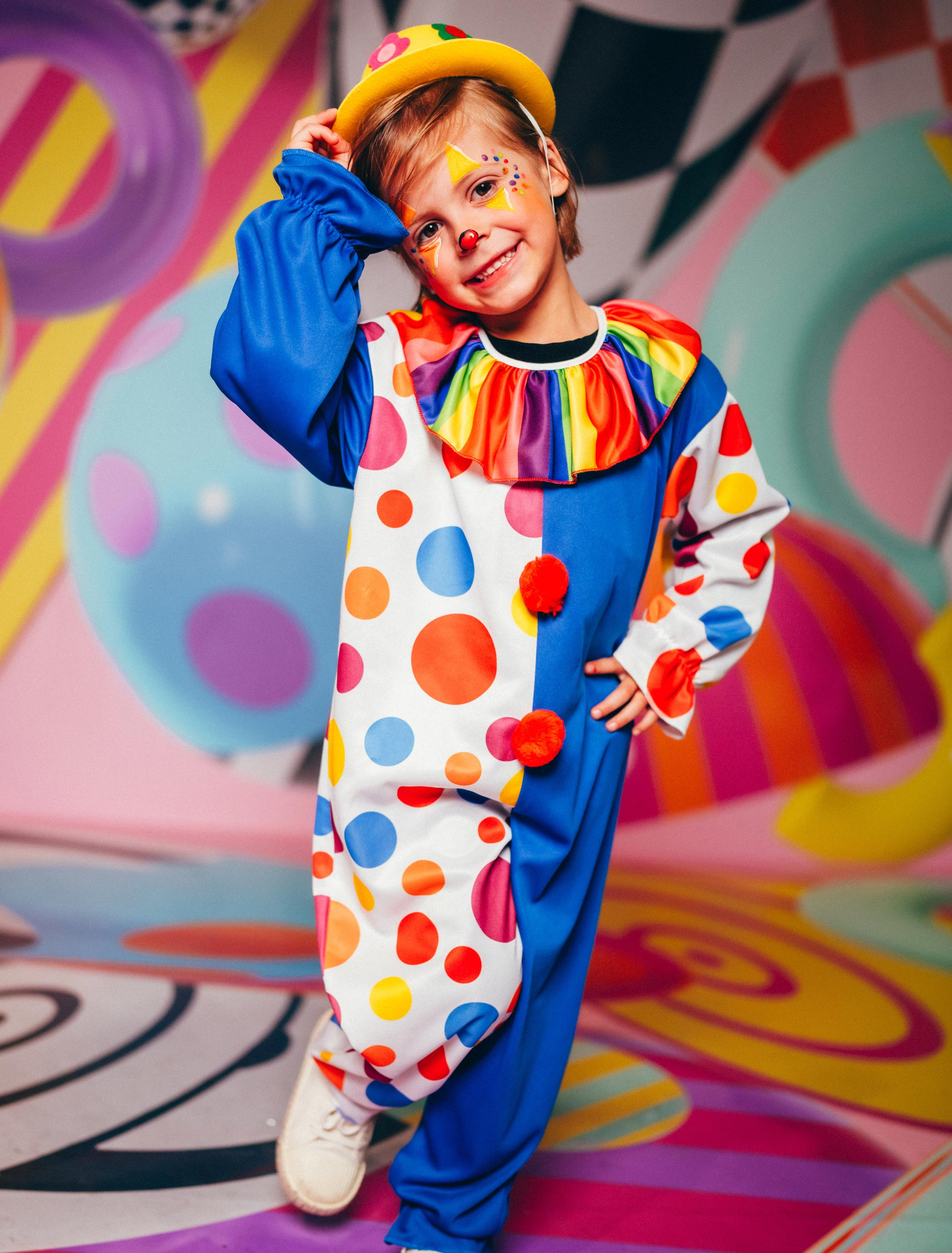 Jumpsuit Clown mit Halskrause Kinder bunt 152 Farbe: bunt