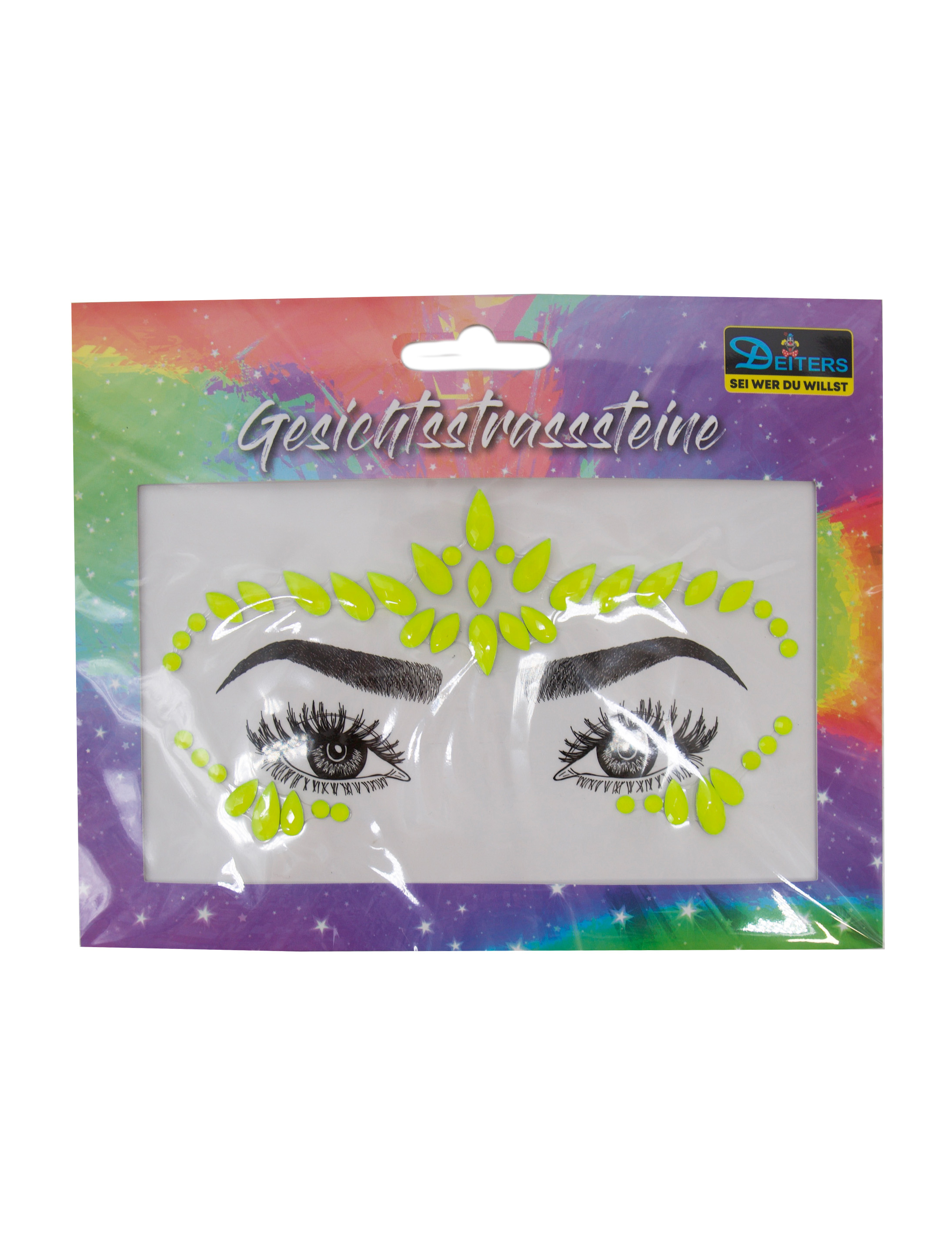 Gesichtsstrasssteine neongelb Schminke für Karneval & Fasching
