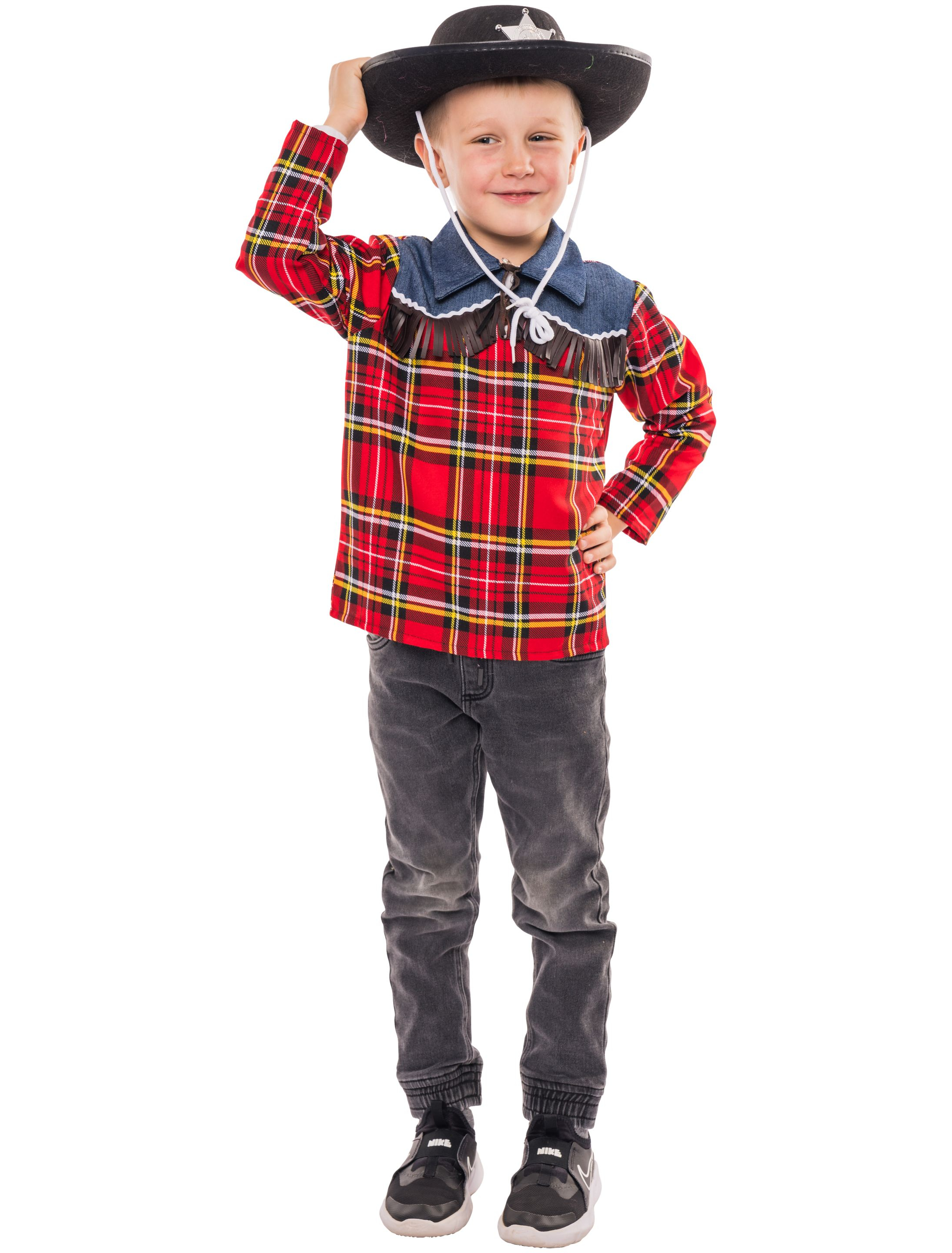 Hemd Cowboy Kinder rot/blau-140