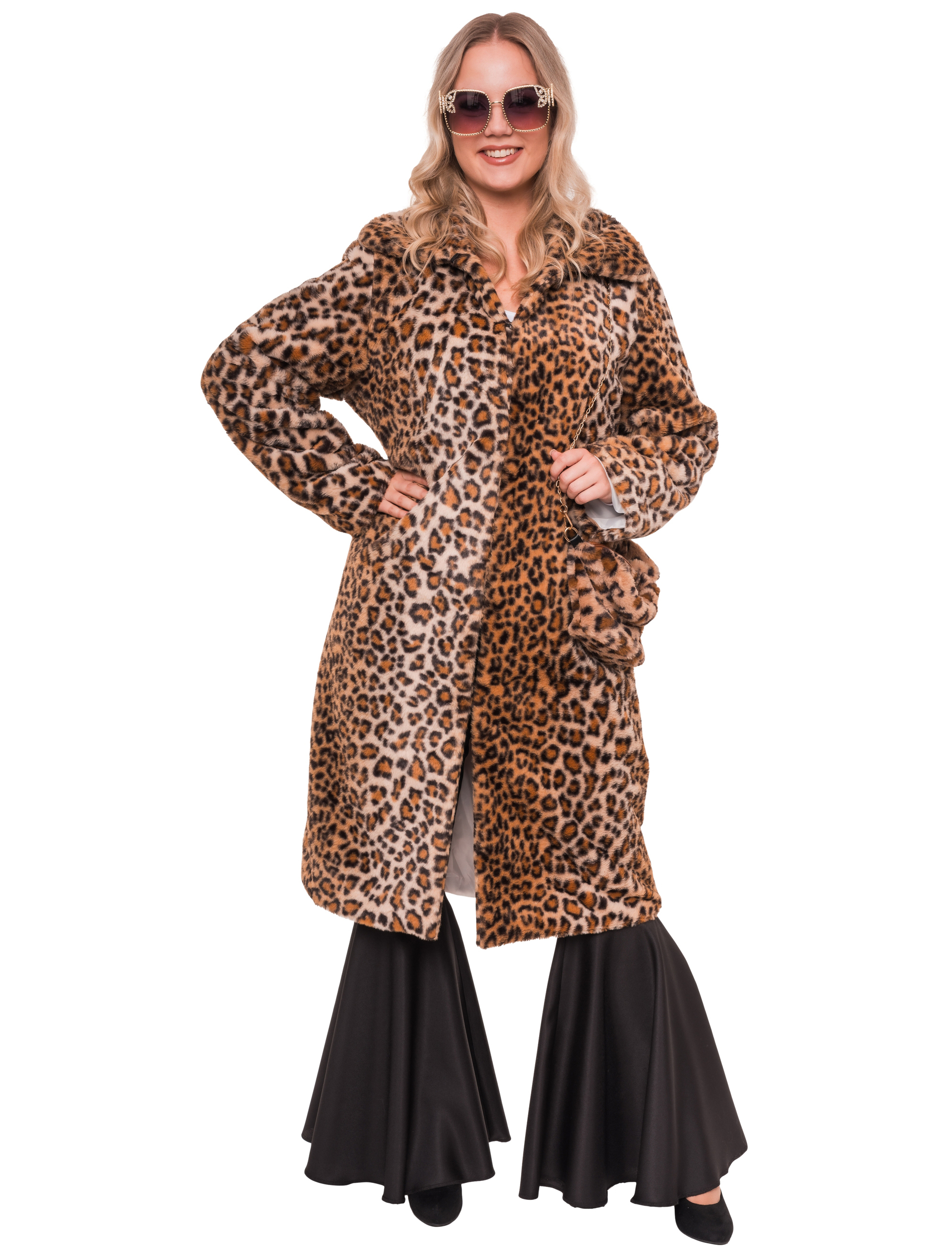 Mantel Kunstfell Leopard Damen beige/braun L/XL