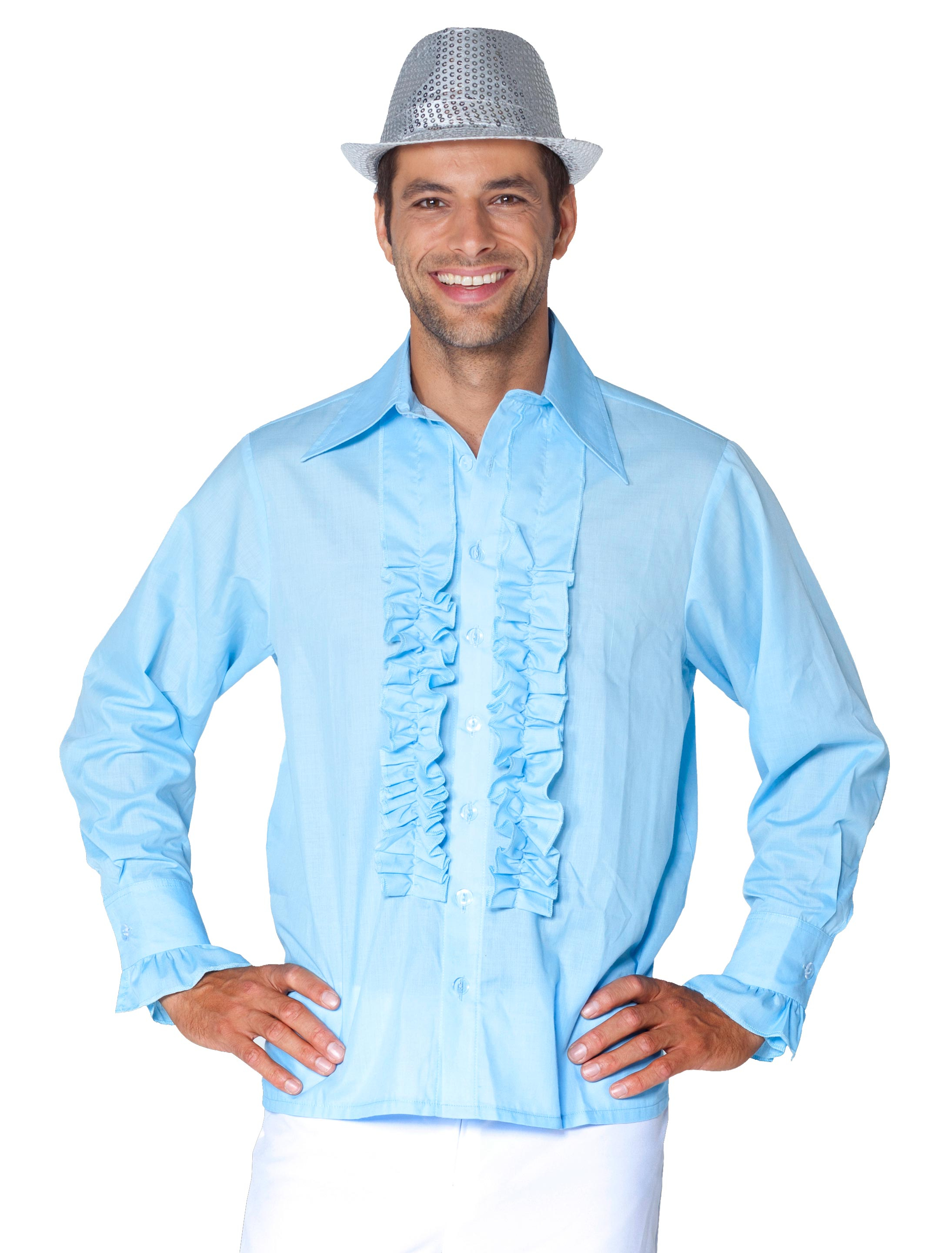 Rüschenhemd Herren blau XL