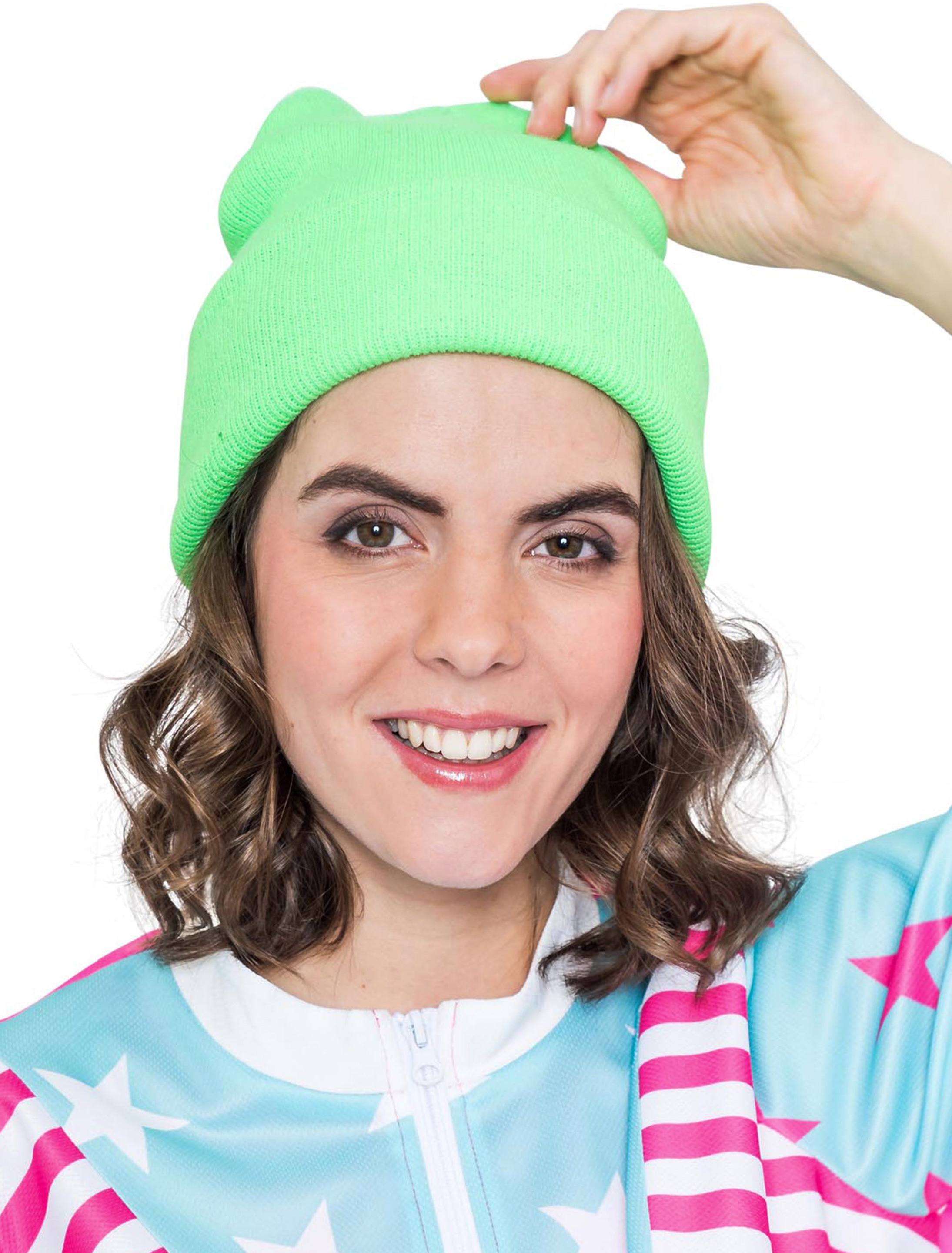 Kostümzubehör Mütze Feinstrick neongrün one size