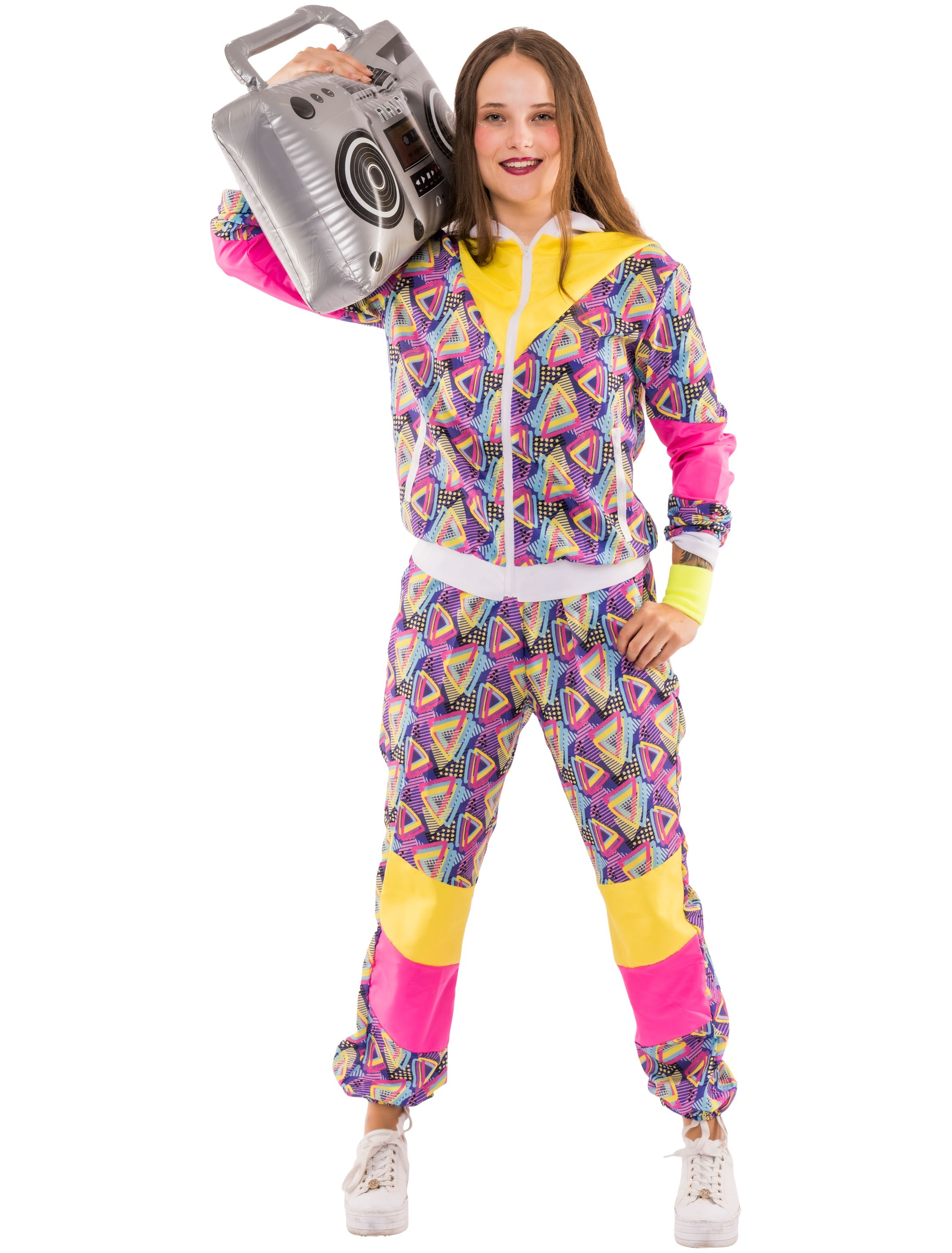 Jogging Anzug 90er Dreiecke 2 tlg. Print pink/gelb S