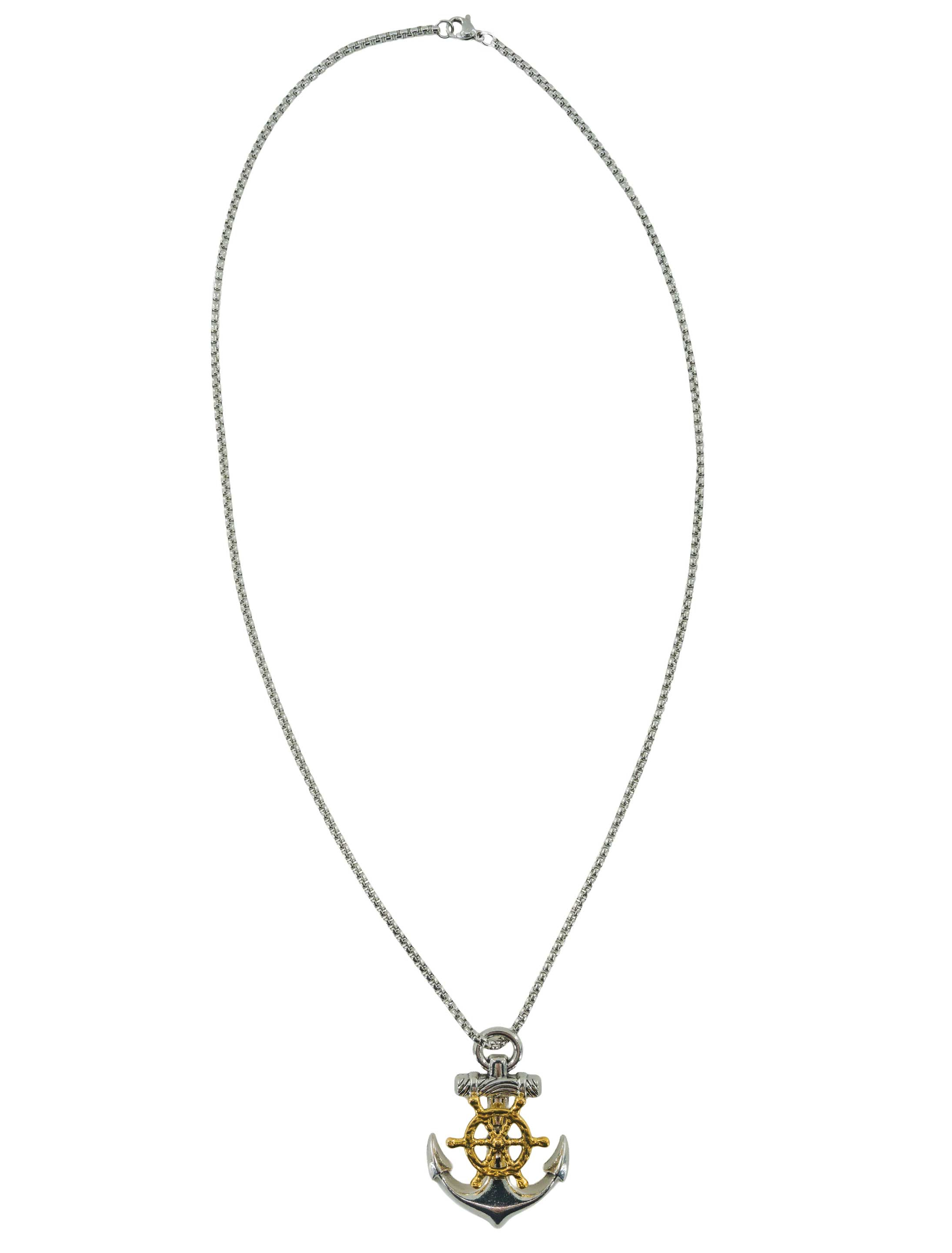 Kostümzubehör Halskette Anker mit Rad Damen silber