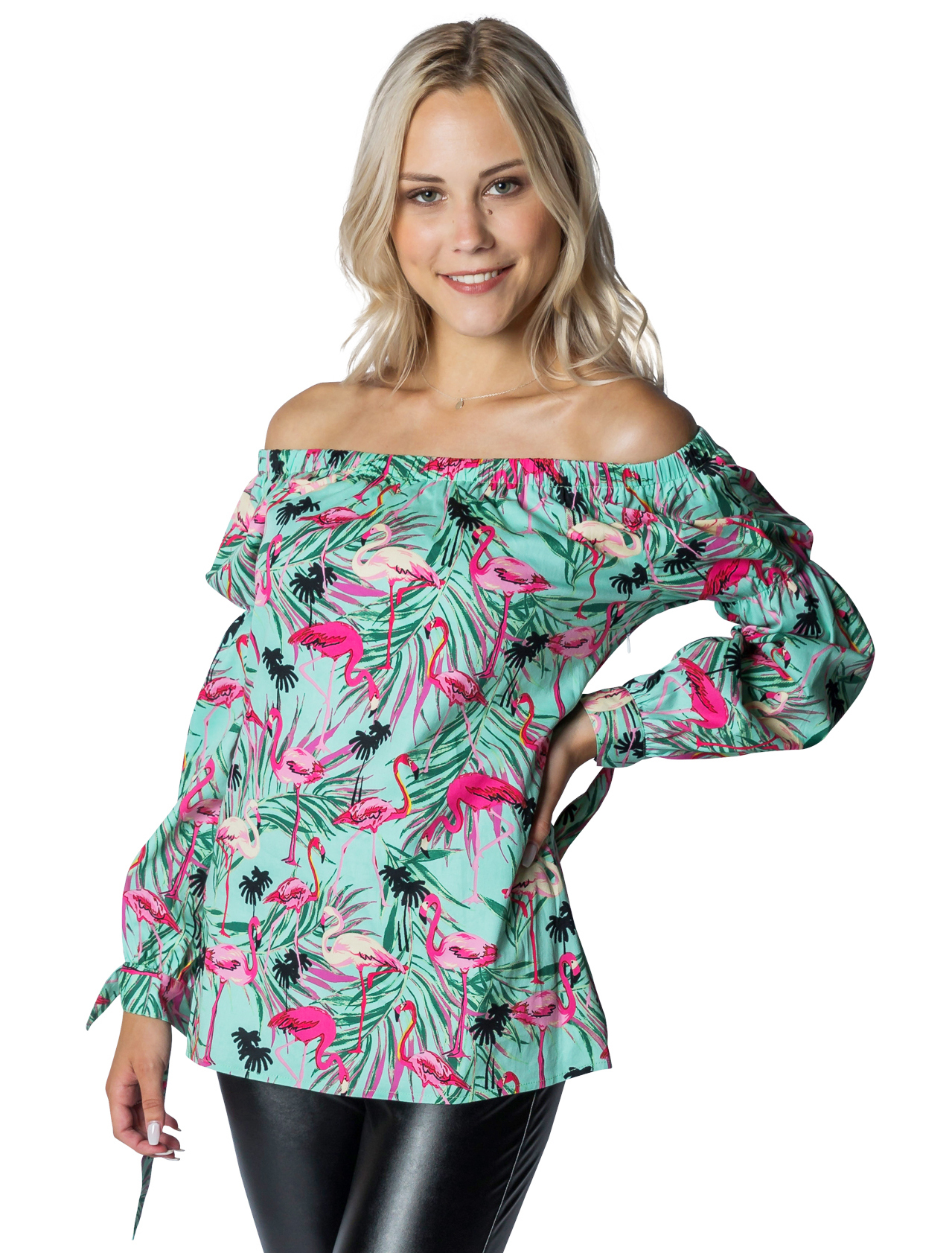 Hawaii Bluse mit Flamingos Damen mehrfarbig XL