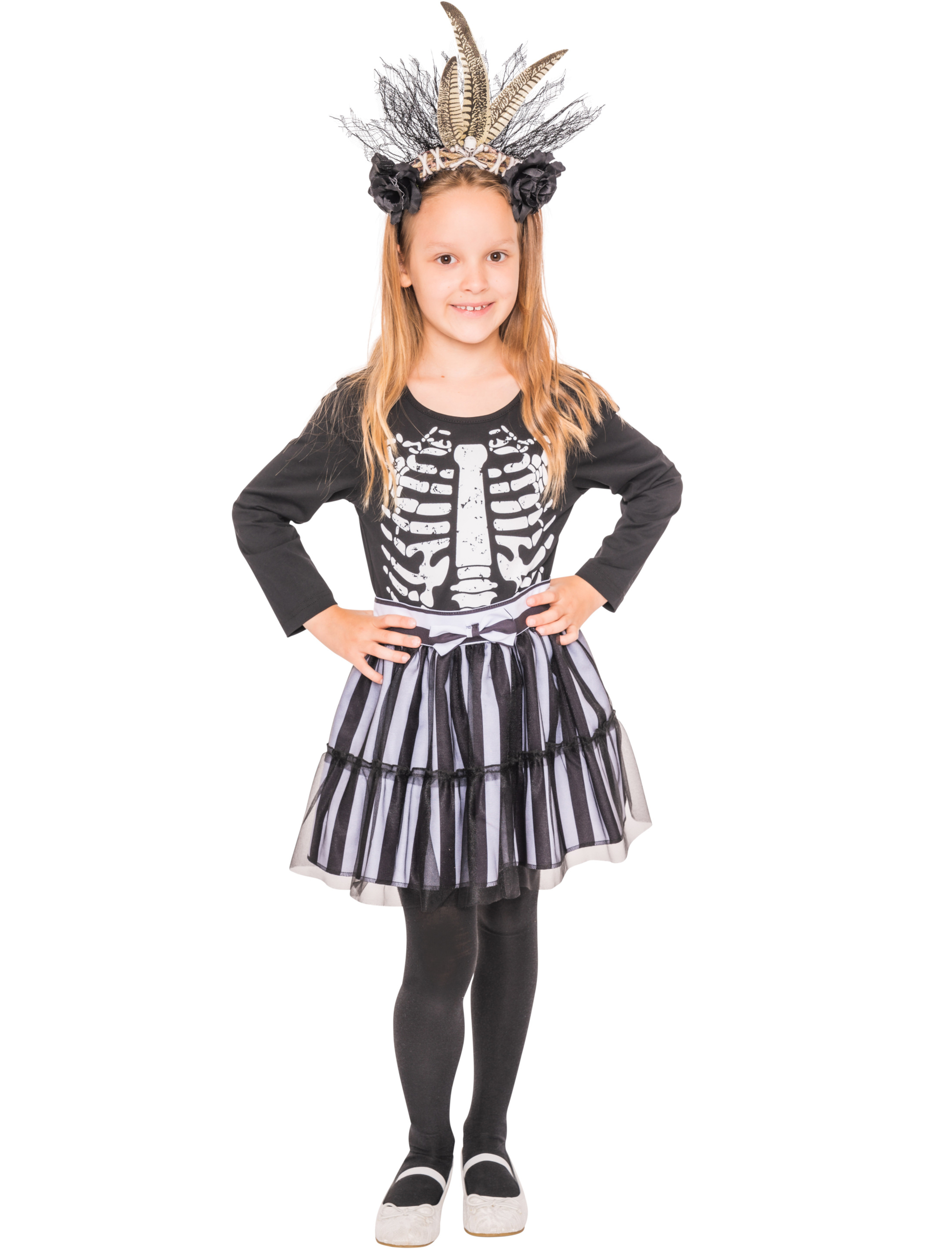 Kleid Kinder mit Skelett schwarz/weiß 116