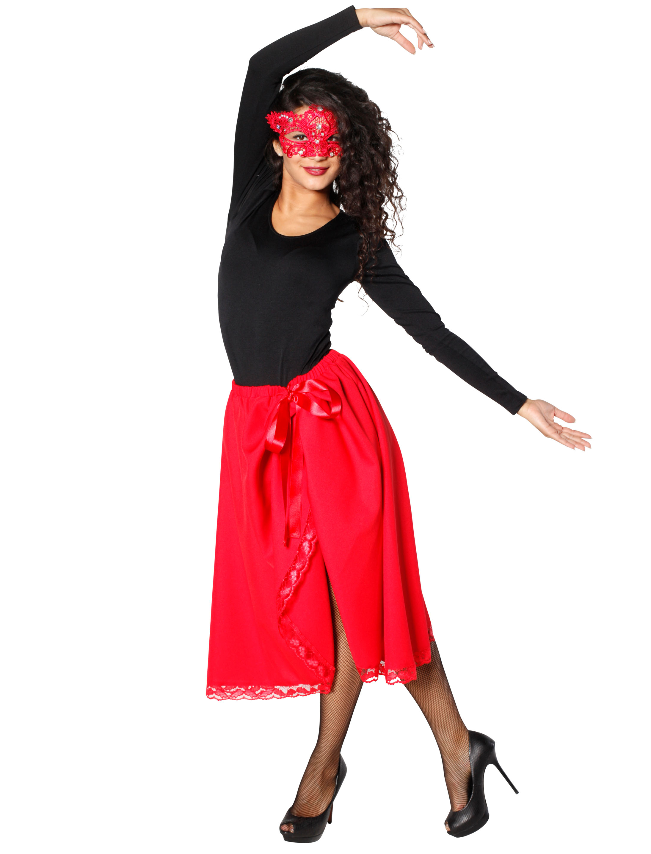 Rock mit Spitze Damen rot L/XL