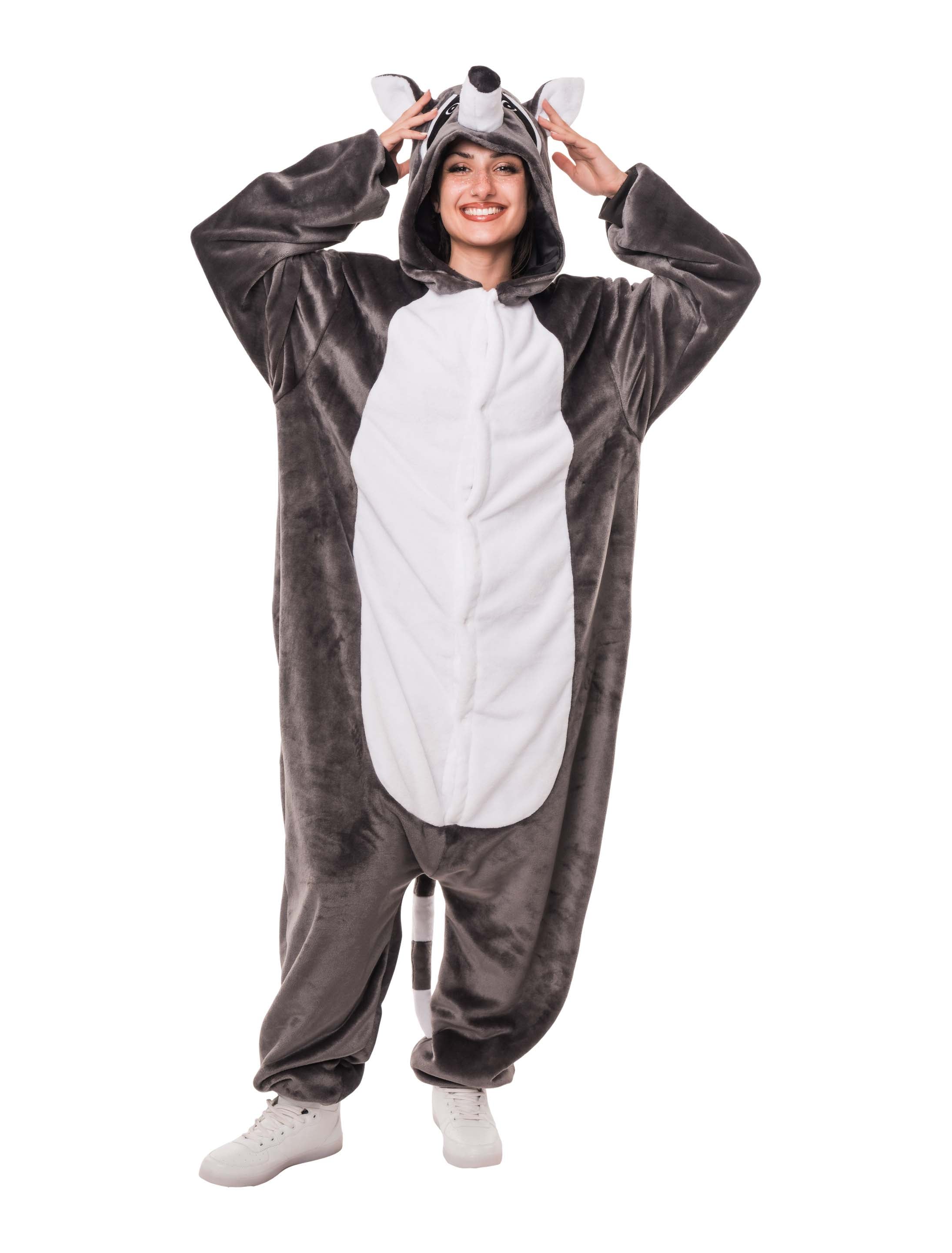 Overall Plüsch Waschbär Damen schwarz/weiß 40/42