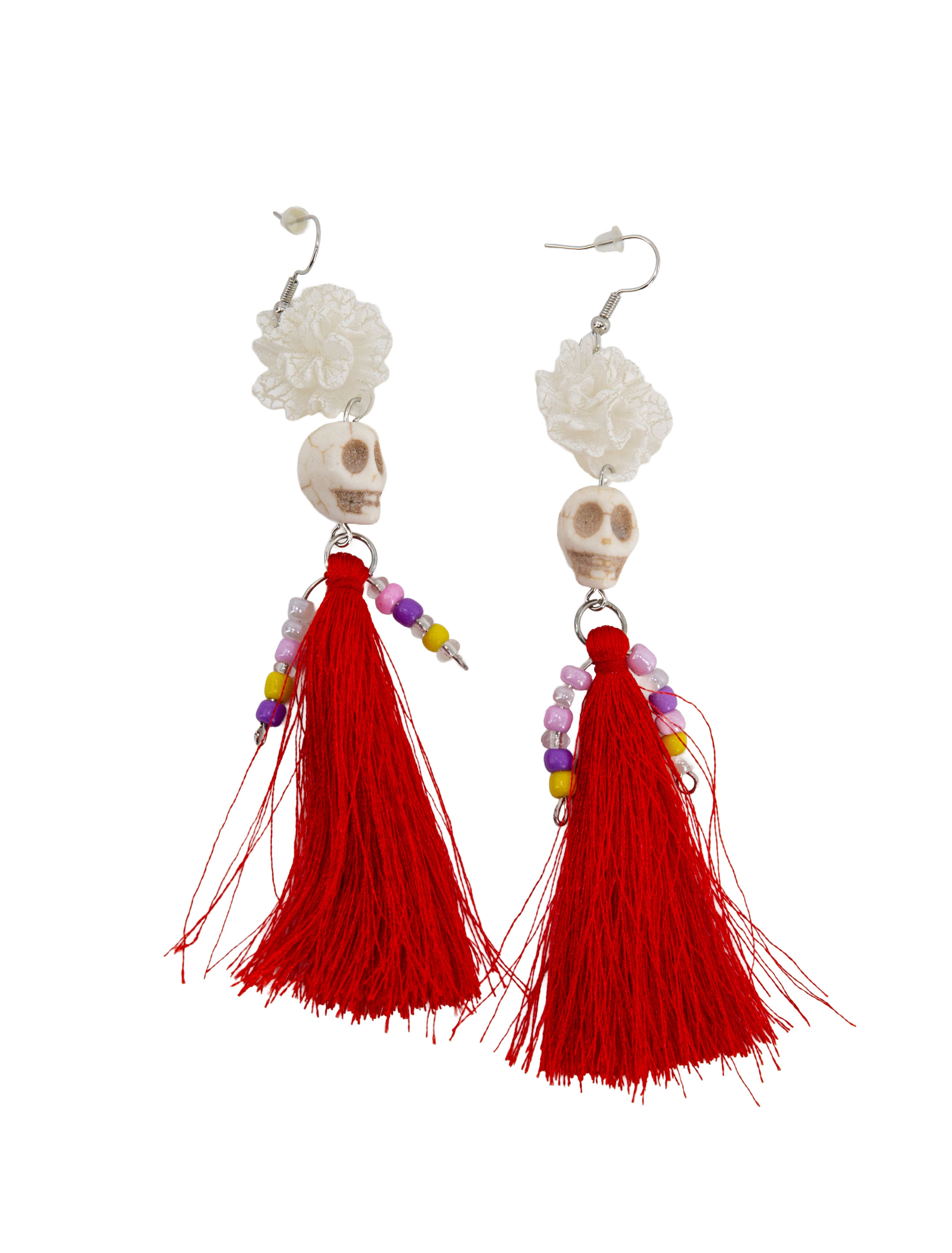 Kostümzubehör Ohrringe Totenkopf mit Quaste bunt Farbe: bunt