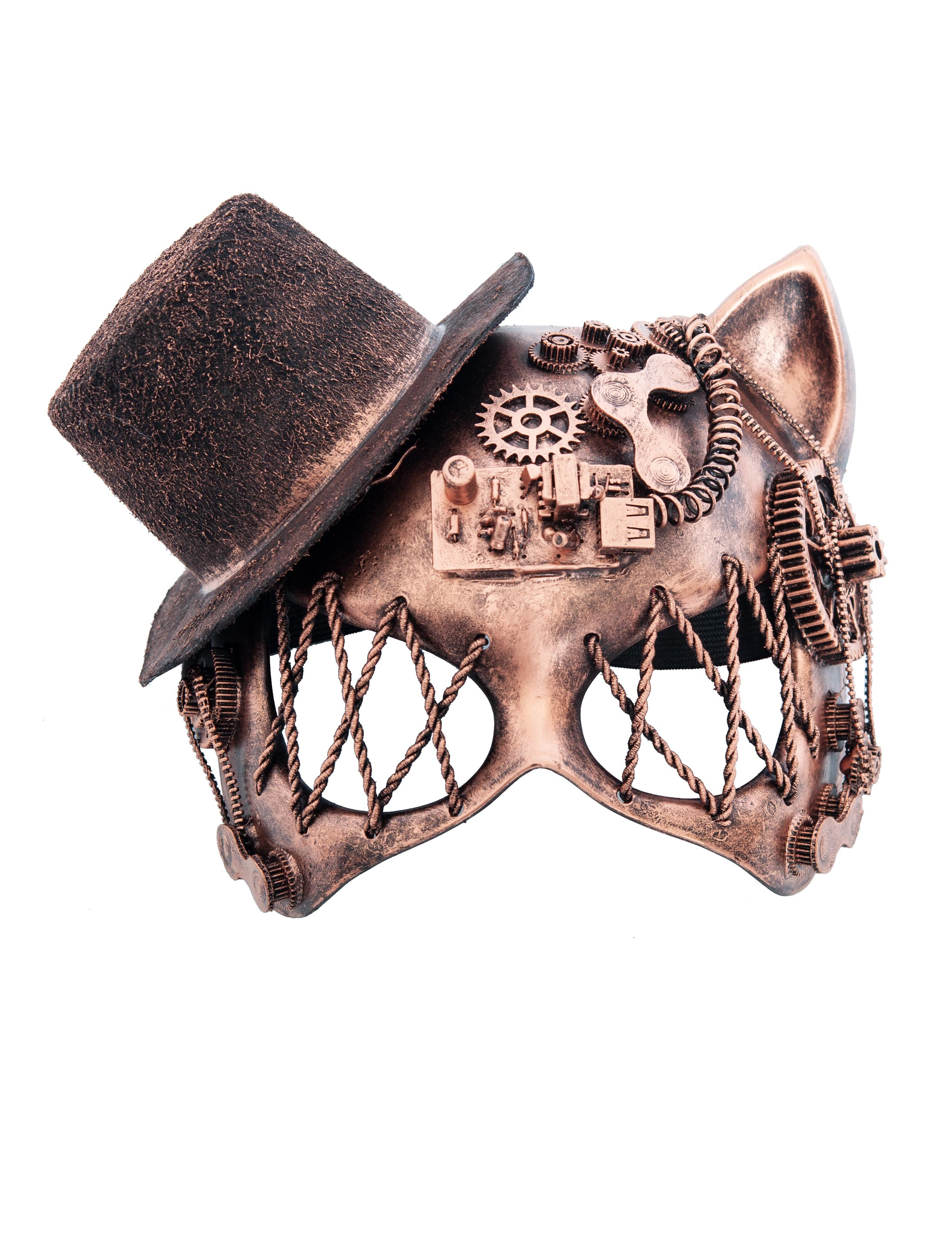 Kostümzubehör Halbmaske Katze mit Minihut kupfer one size