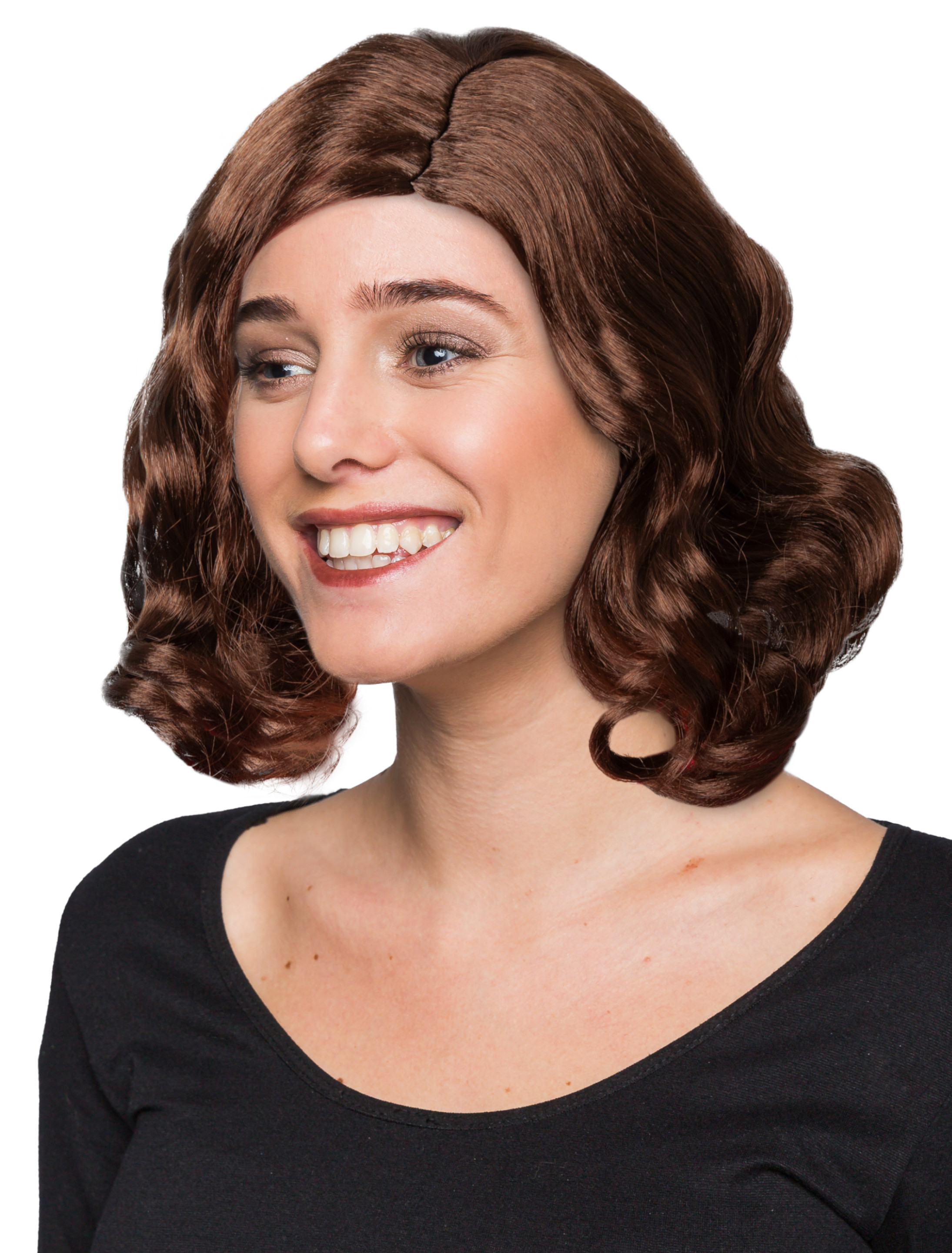 Kostümzubehör Kostümzubehör Perücke kinnlang wellig braun one size