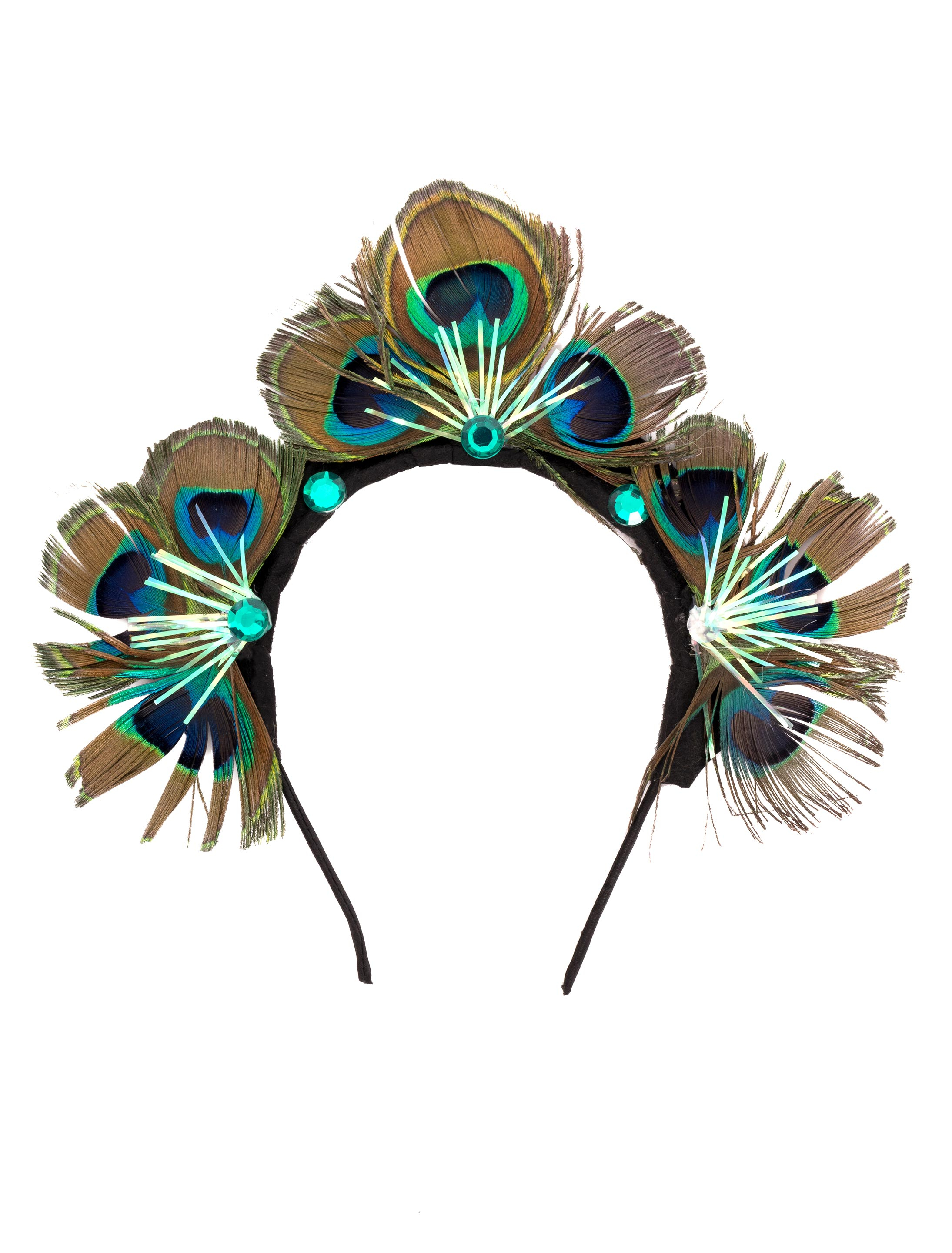 Kostümzubehör Haarreif Pfau mit grünen Steinen
