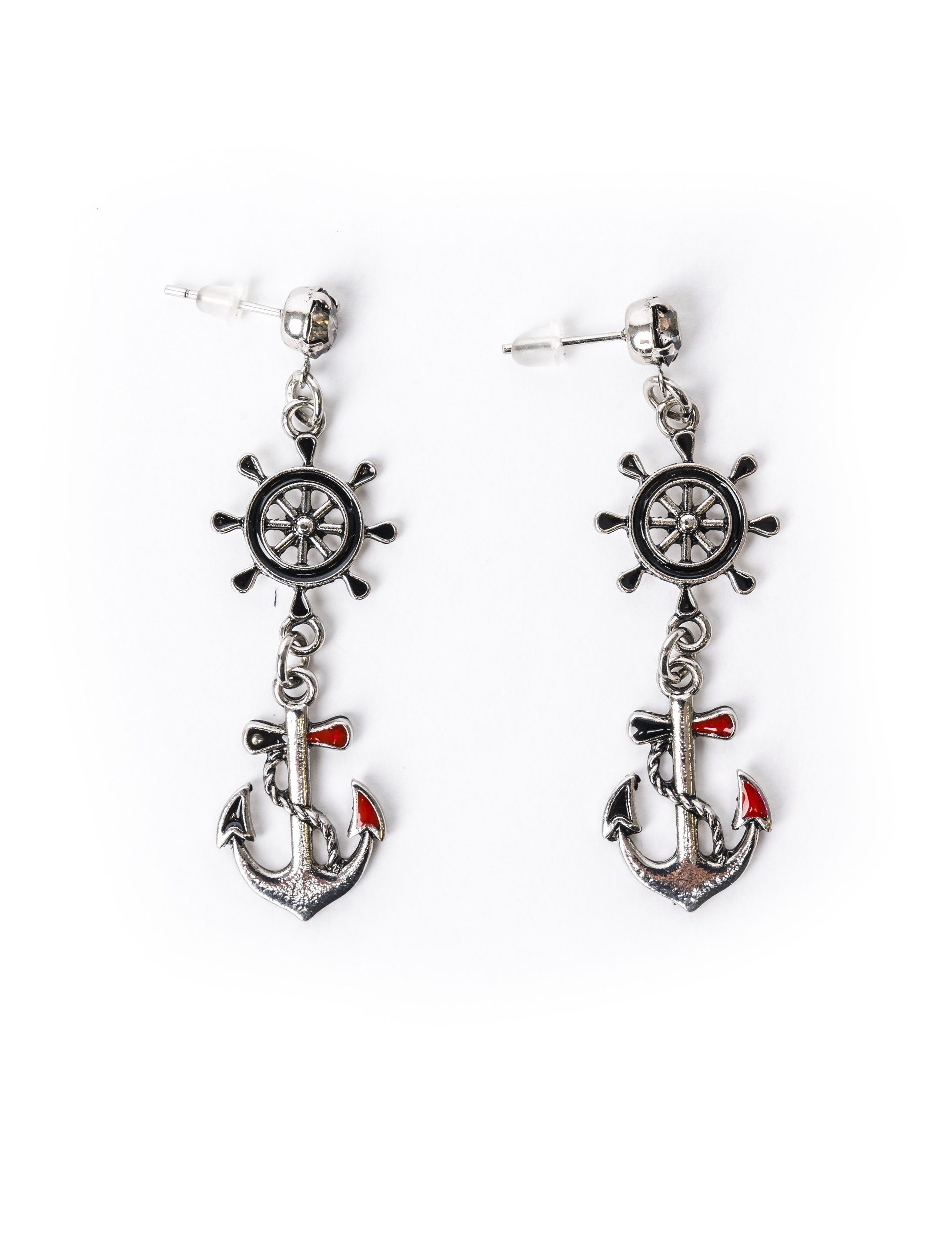 Kostümzubehör Ohrringe Steuerrad und Anker silber
