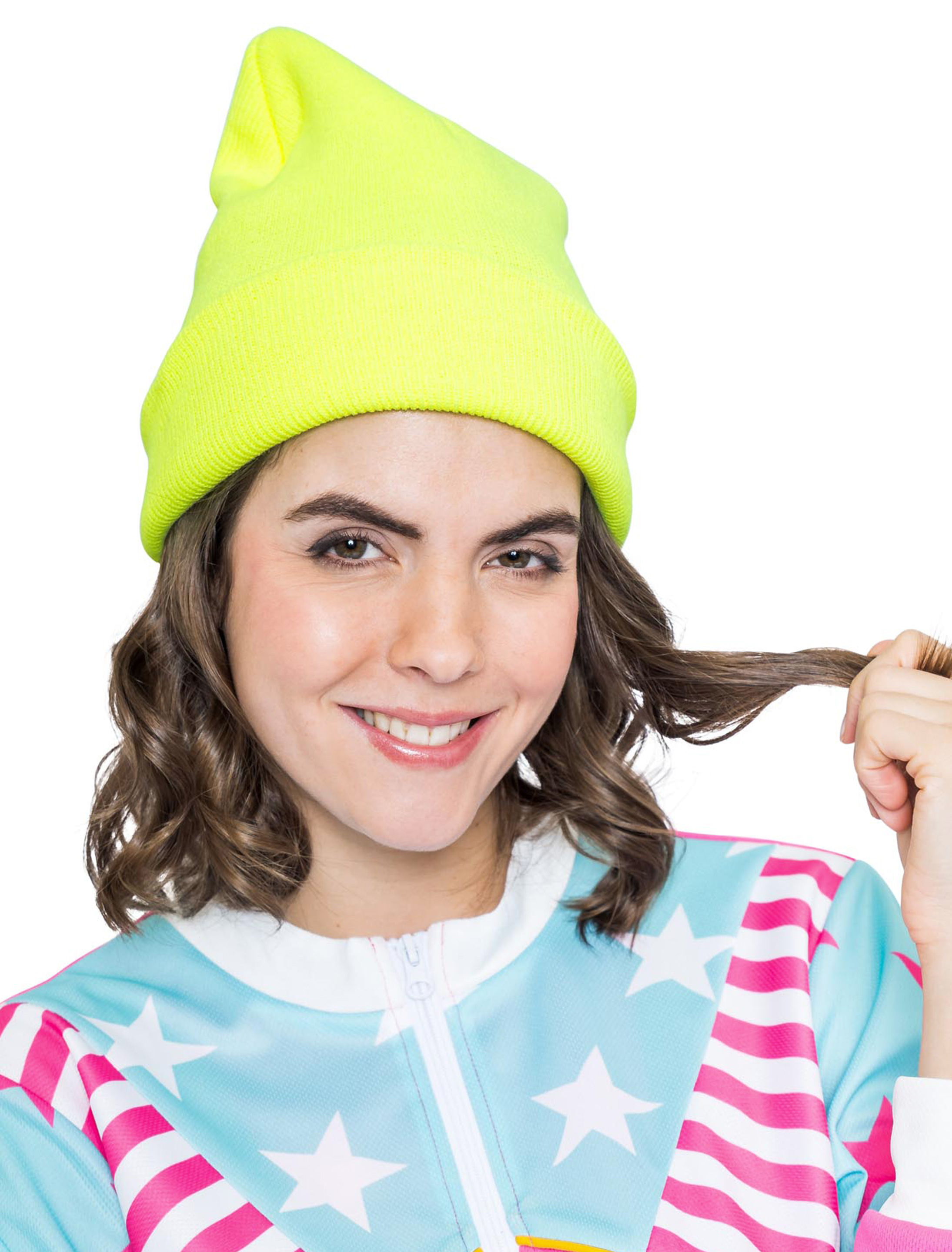 Kostümzubehör Mütze Feinstrick neongelb one size