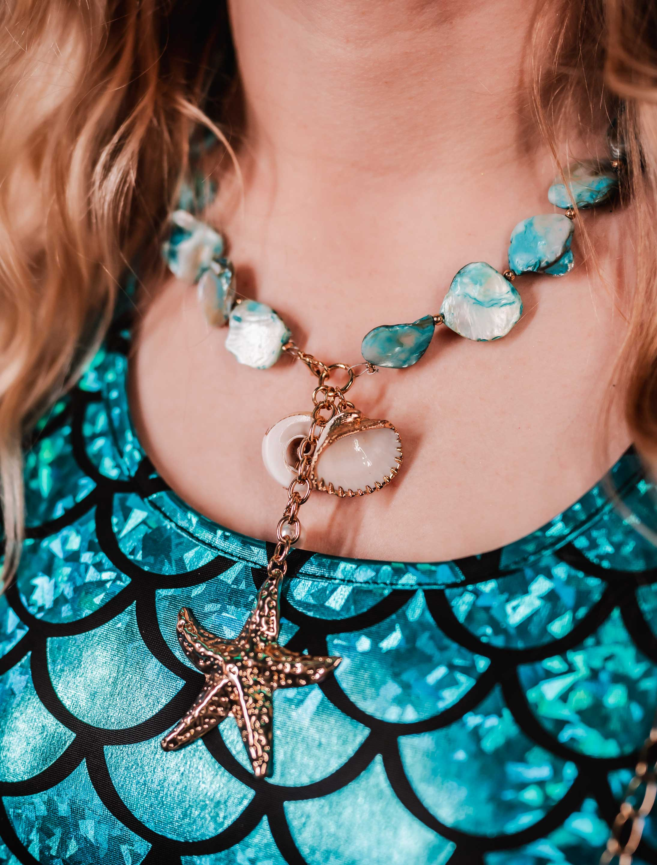 Kostümzubehör Halskette Seestern Damen türkis