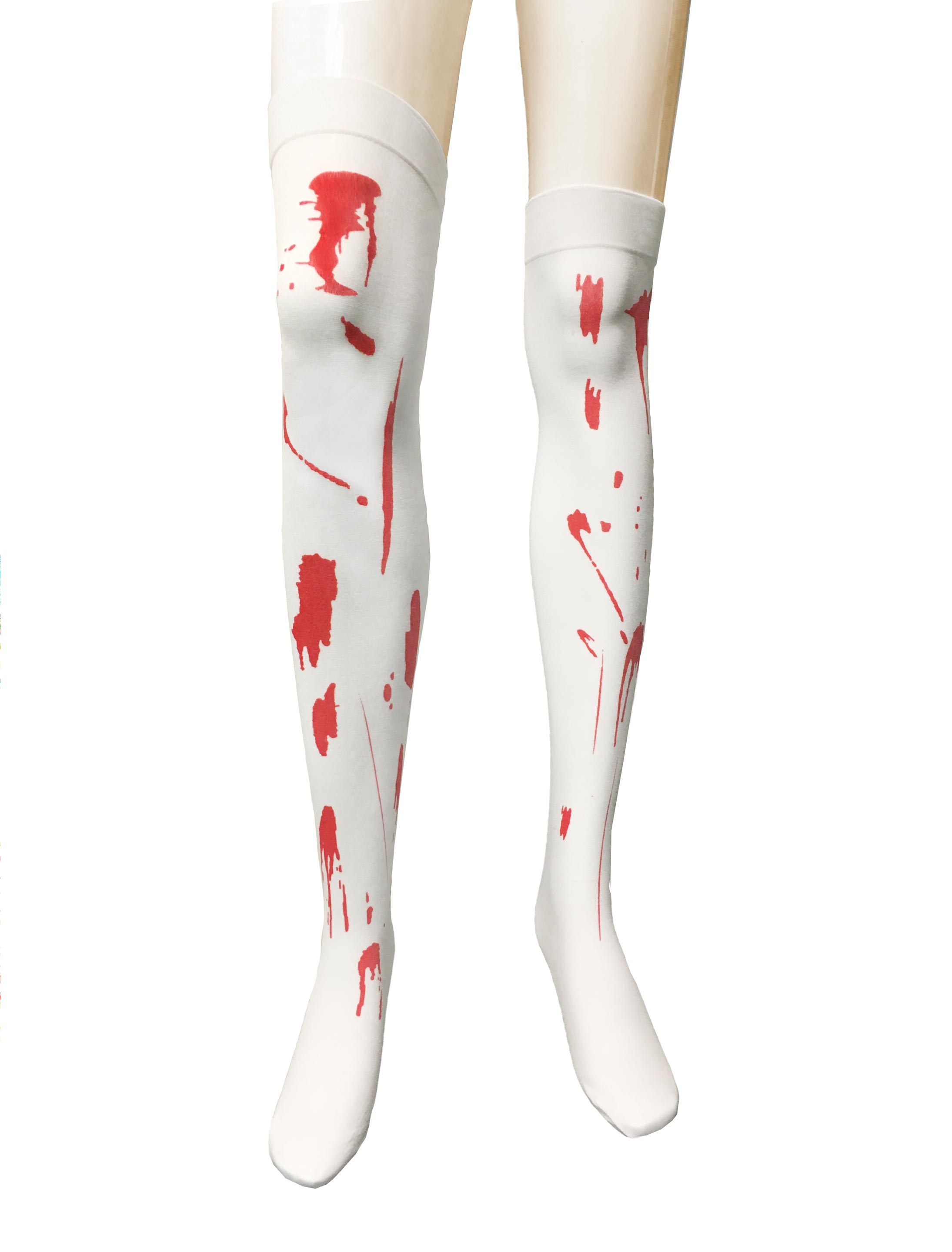 Kostümzubehör Overknees blutig Farbe: rot/weiß