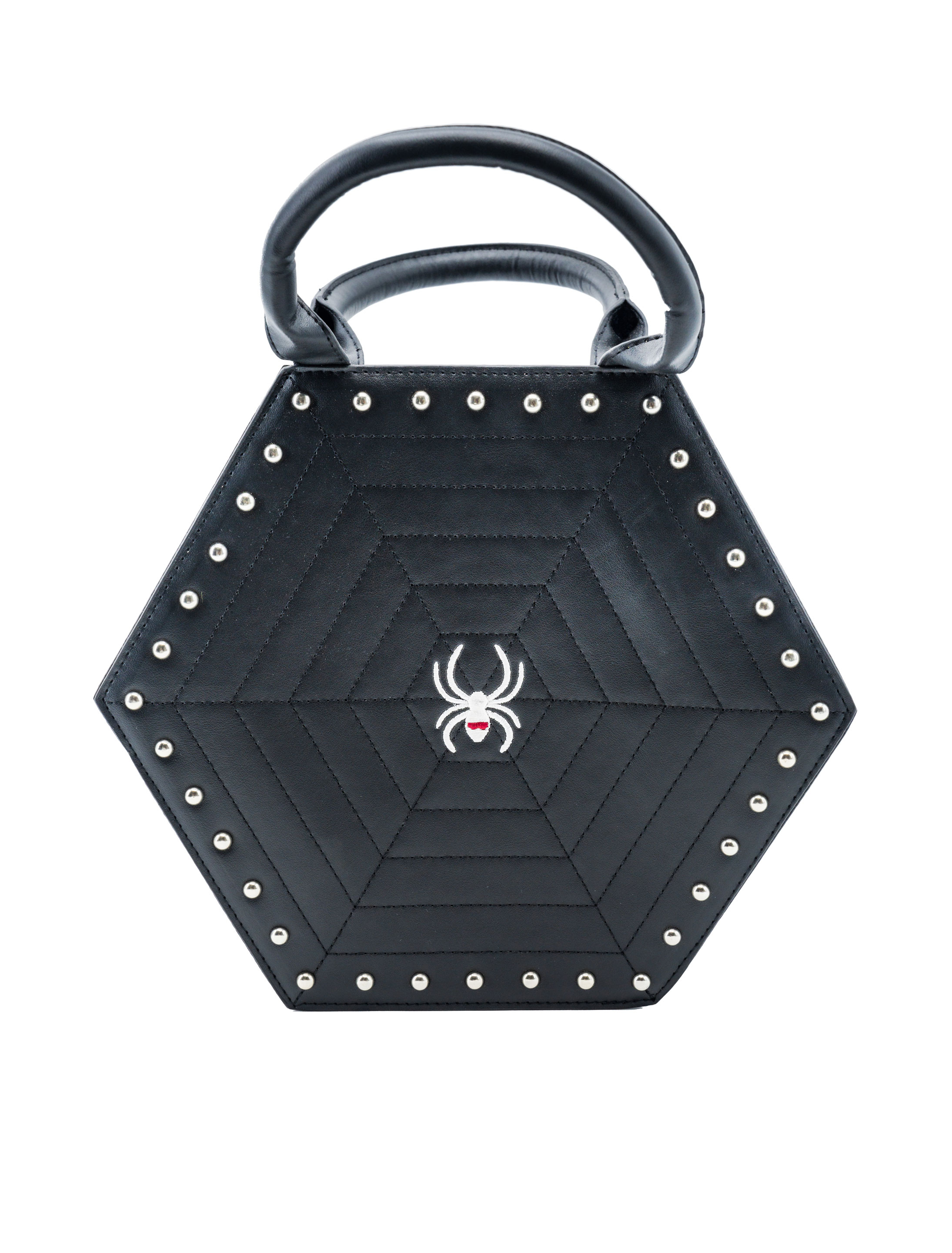 Kostümzubehör Tasche sechseckig schwarz mit Spinne