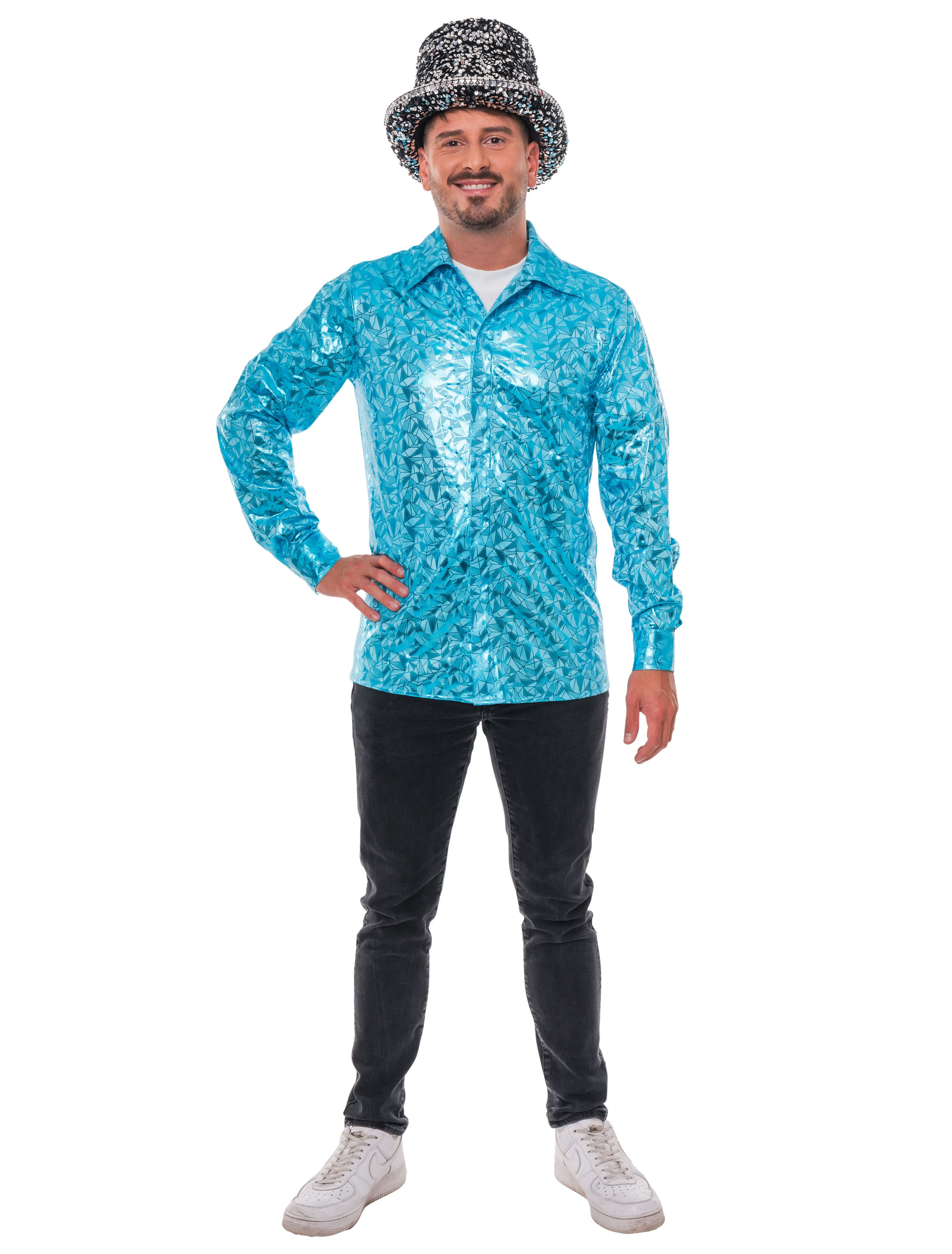 Hemd Disco Metallic Herren blau 2XL/3XL