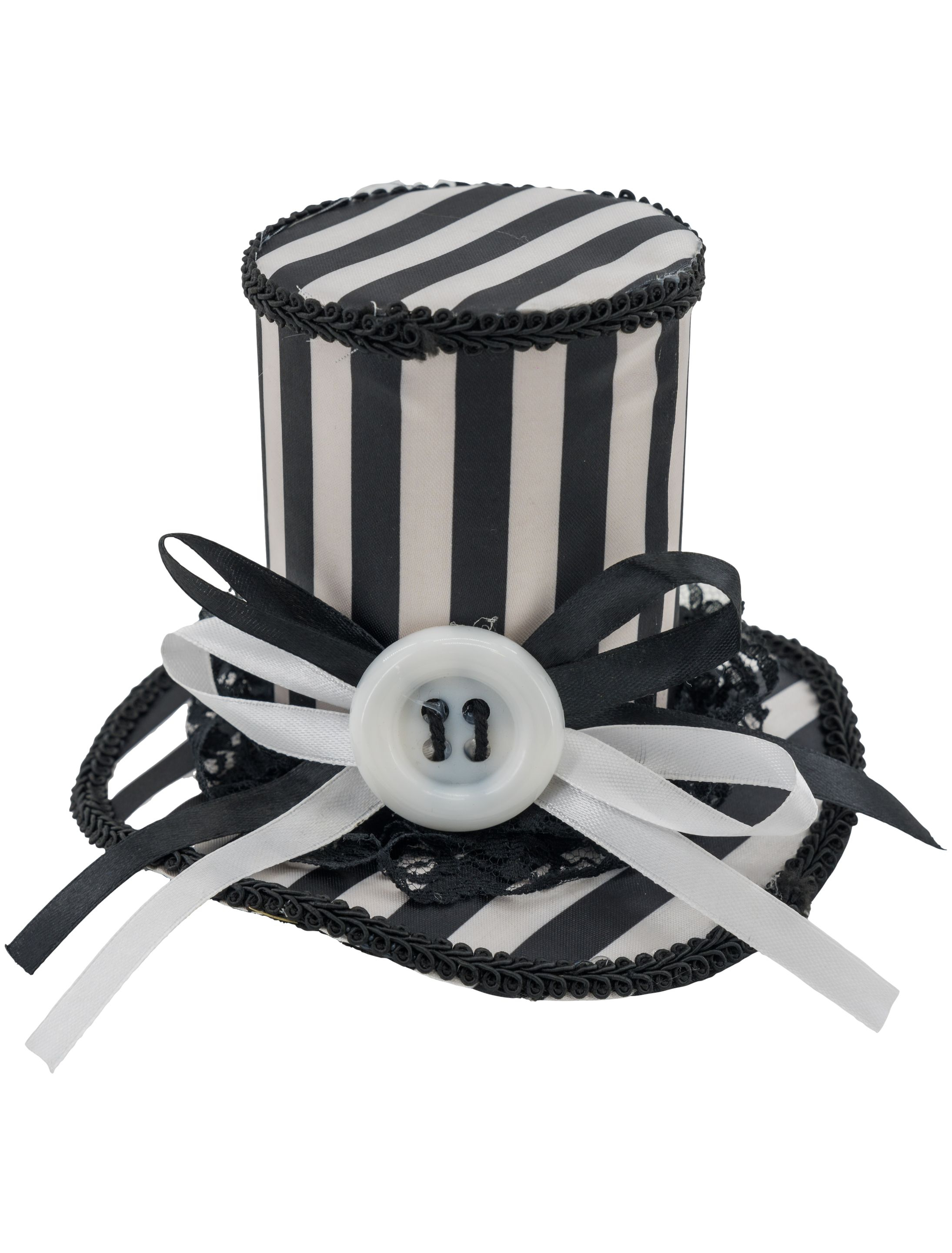 Kostümzubehör Zylinder Mini gestreift mit Knopf schwarz/weiß