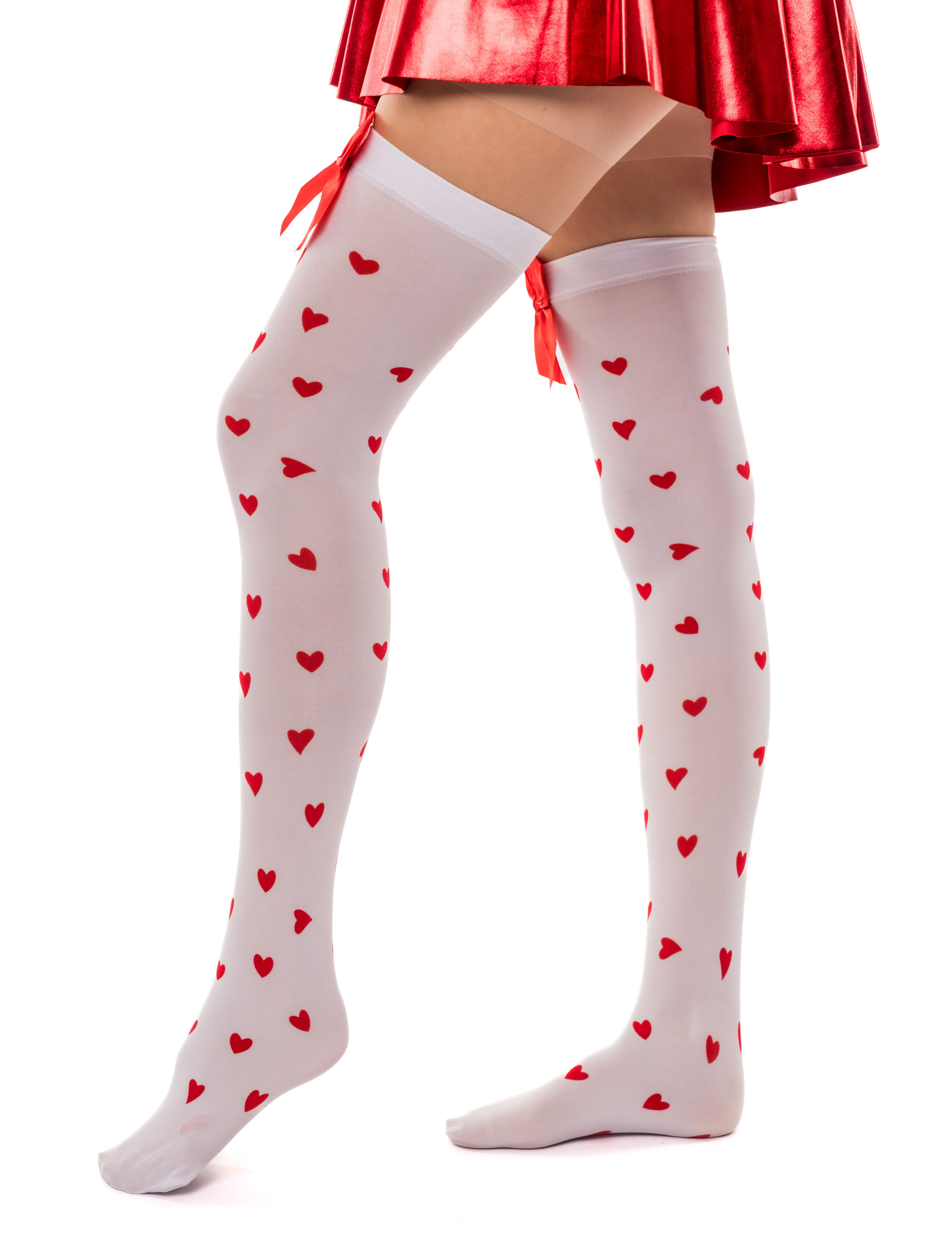 Kostümzubehör Overknees Herzchen mit roter Schleife