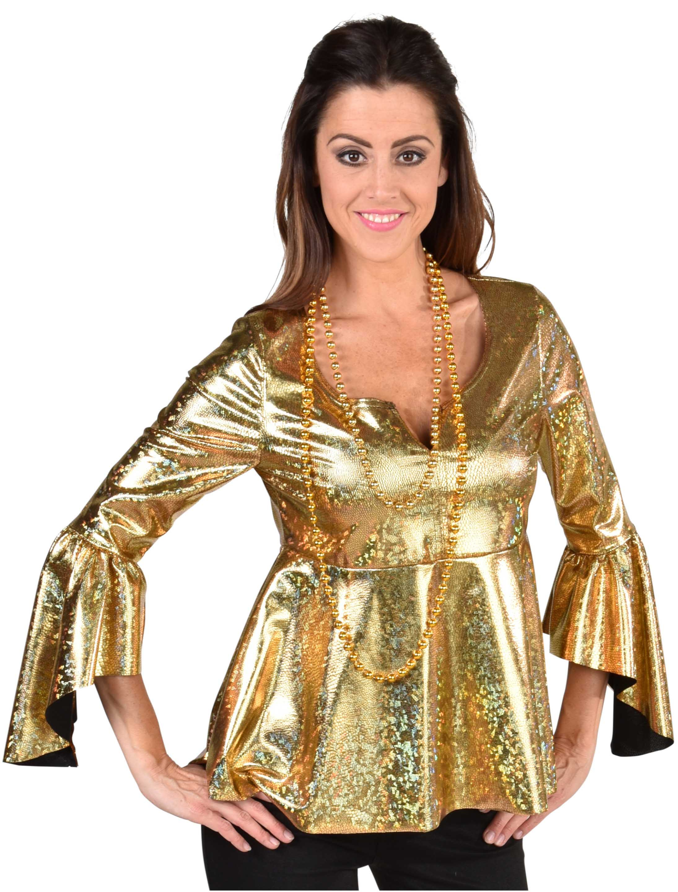Bluse 70er Jahre Hologram Damen gold XL