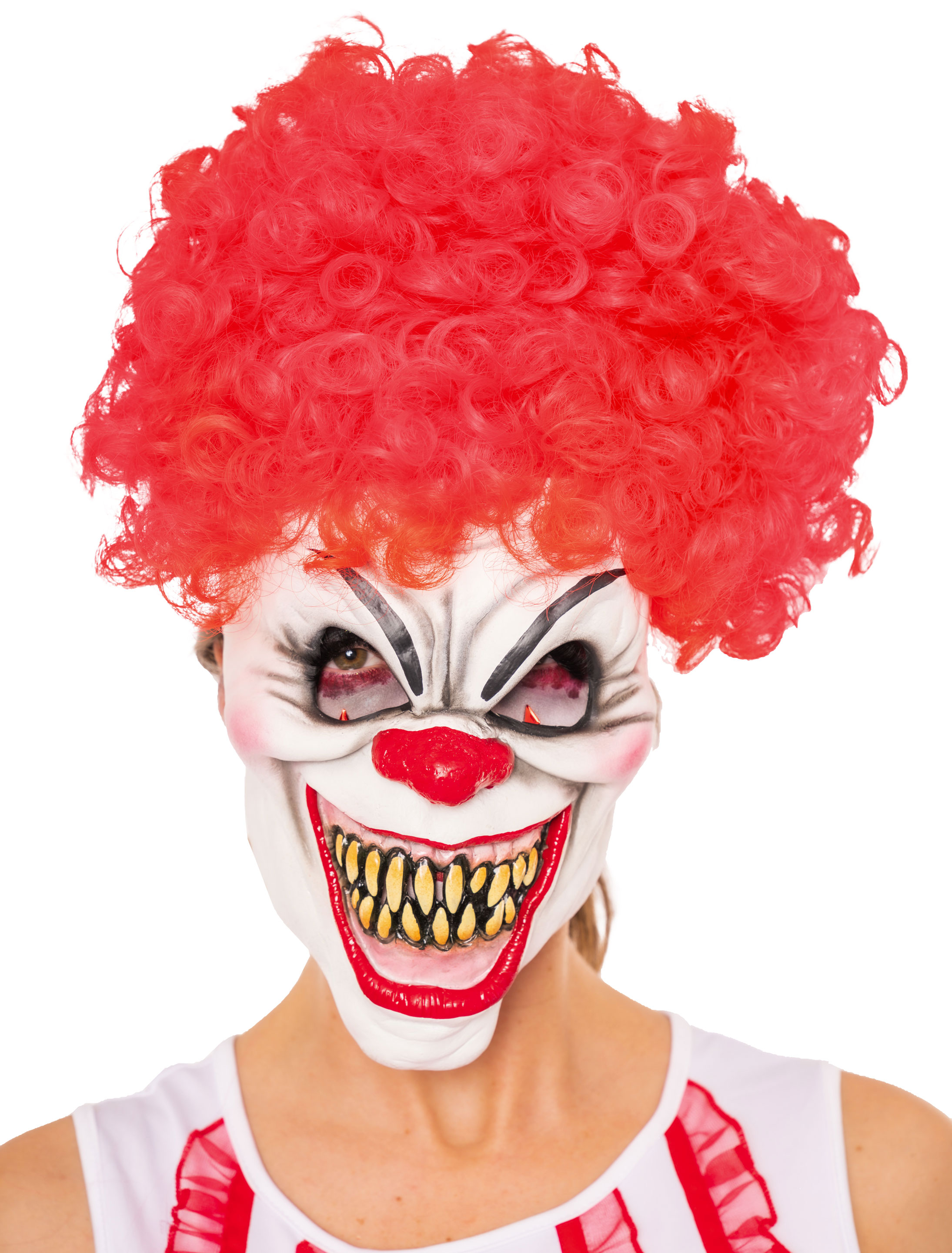 Kostümzubehör Latexmaske Gruselclown mit Perücke Farbe: rot/weiß