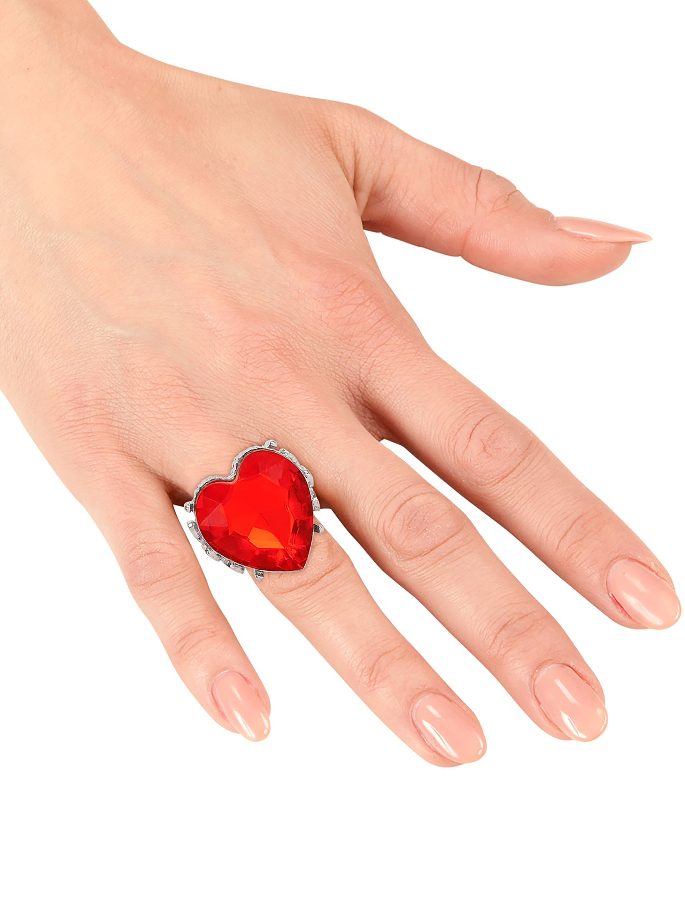 Kostümzubehör Ring Herz rot/silber