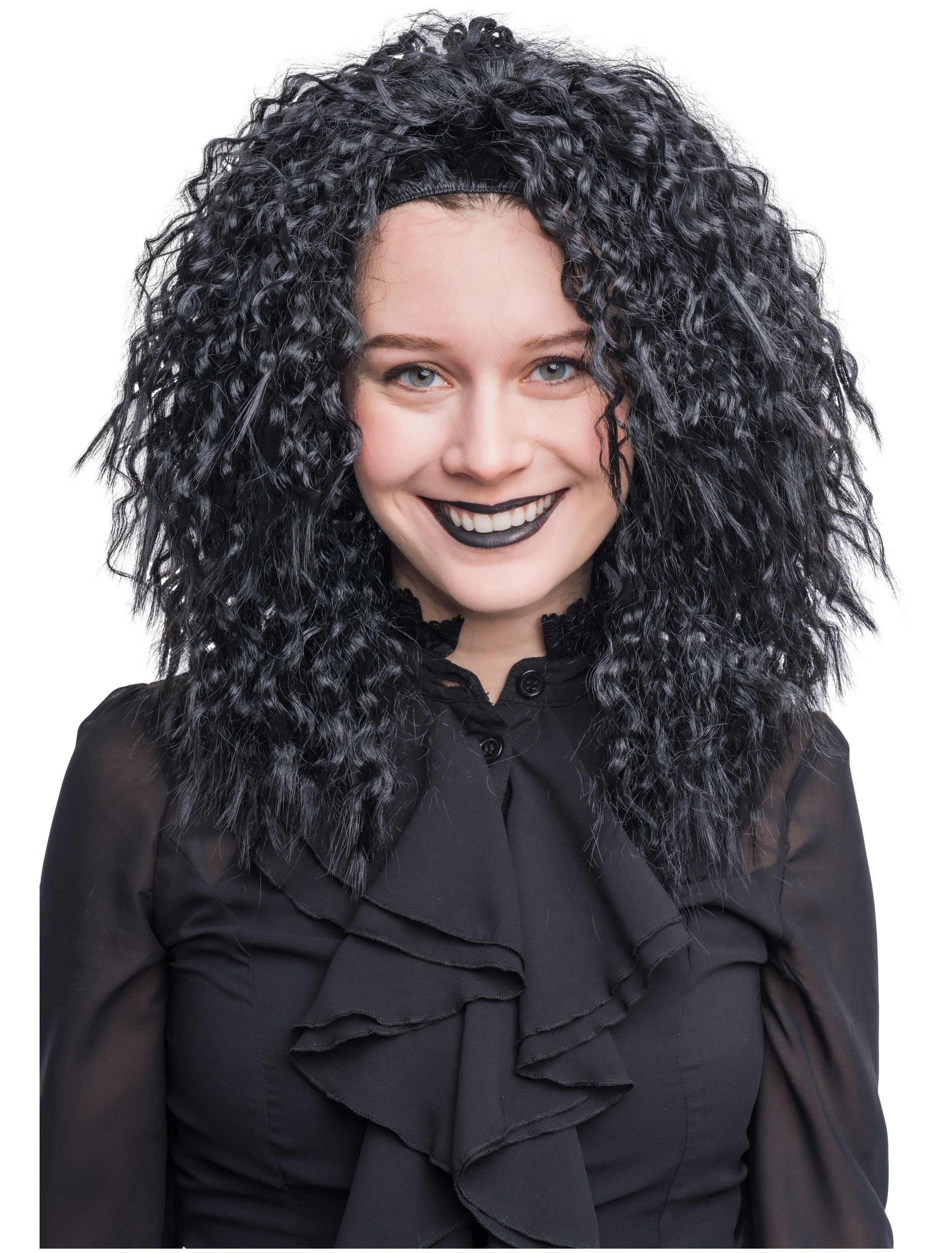 Kostümzubehör Perücke Rocker Langhaar wild schwarz