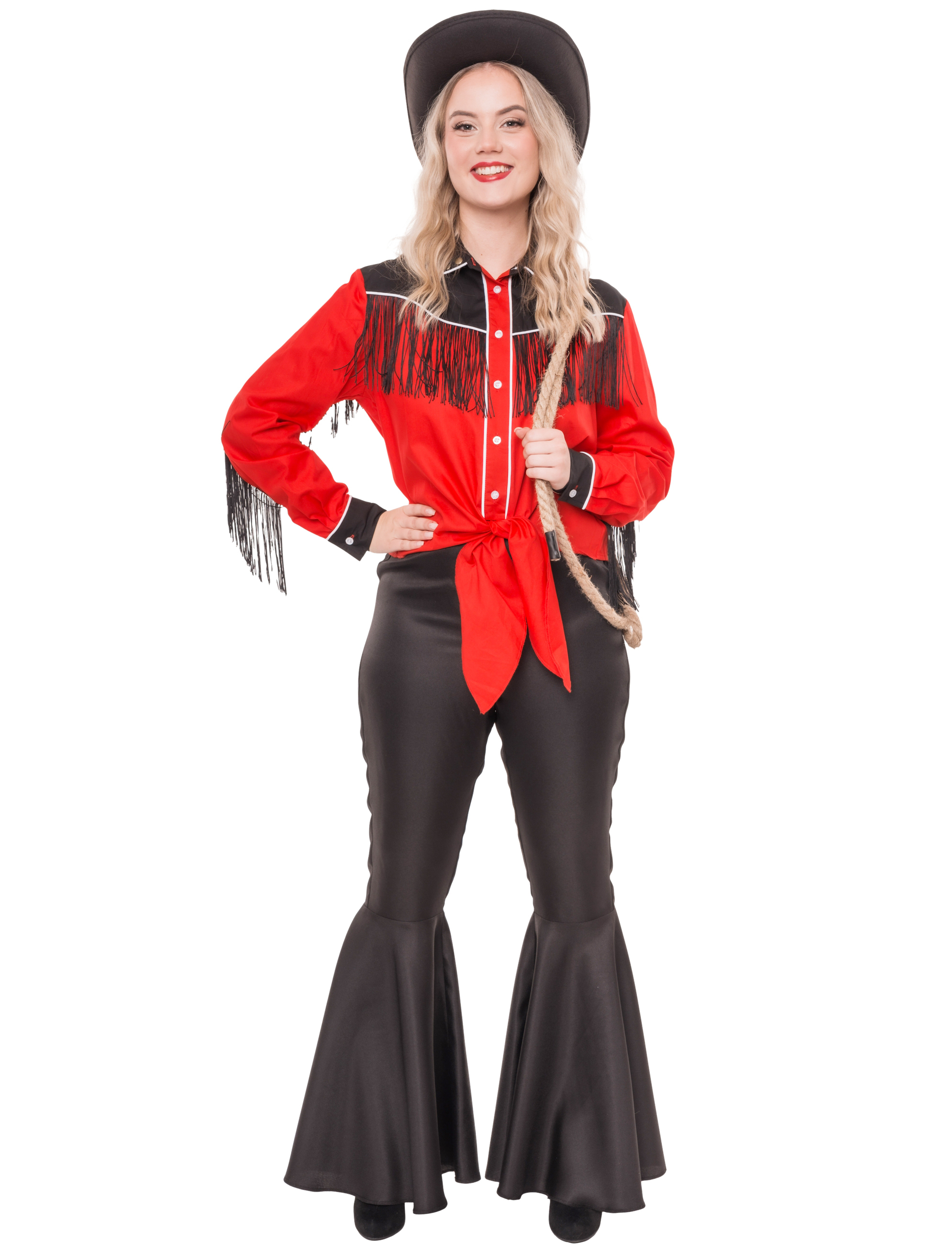 Bluse Cowgirl mit Fransen Damen rot/schwarz 2XL/3XL