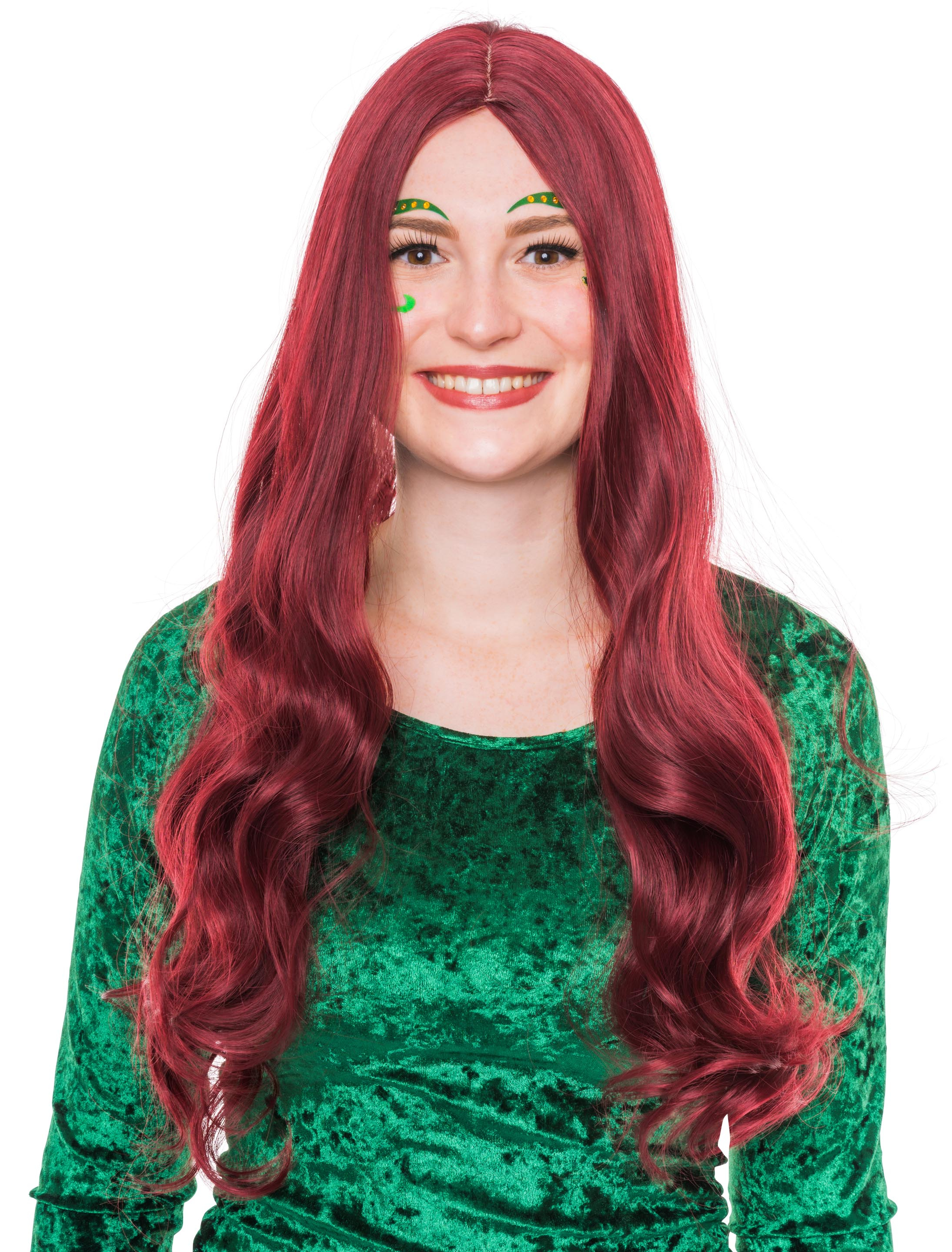 Kostümzubehör Kostümzubehör Perücke lang wellig weinrot one size